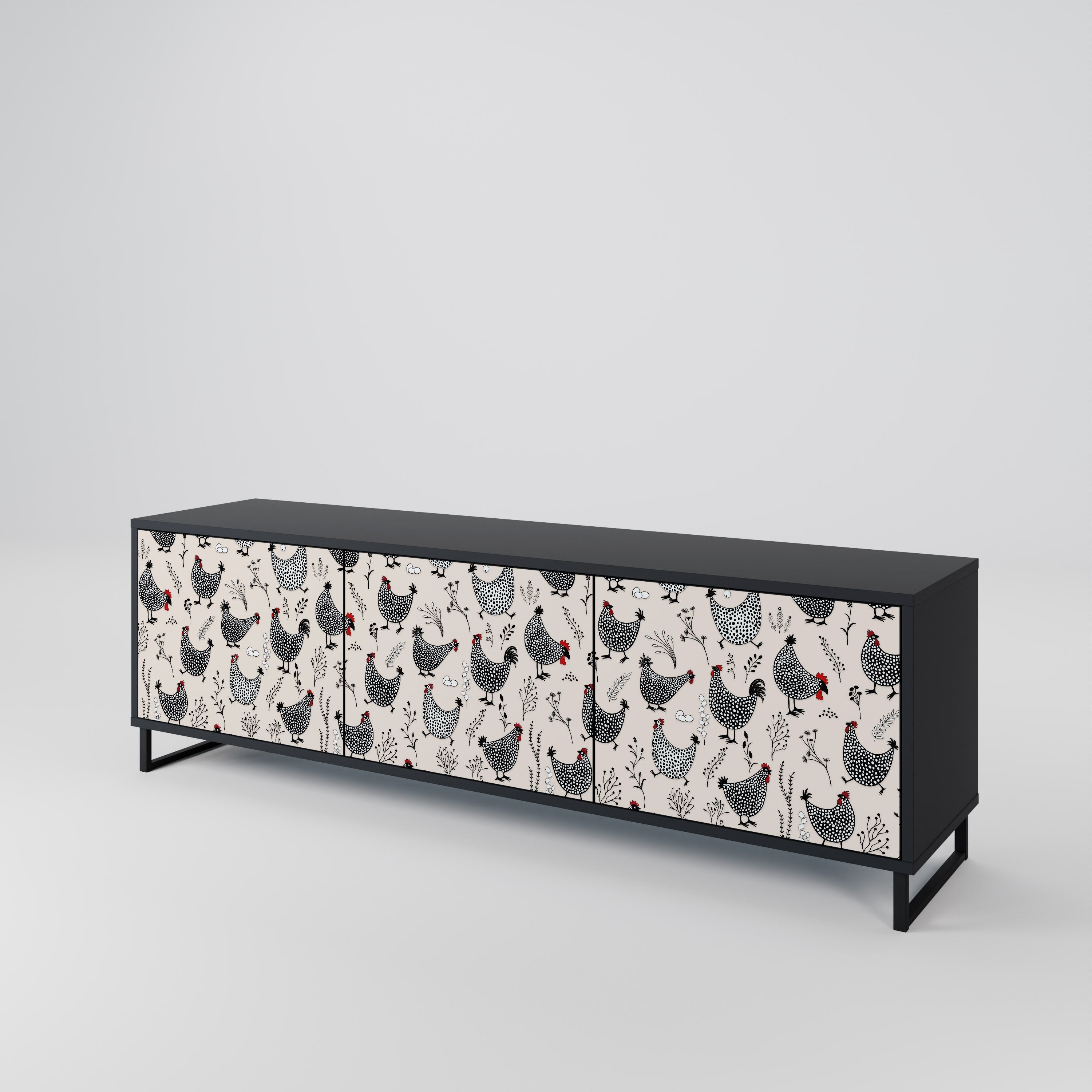 HAPPY HENS 3-Door TV Stand in Black Finish