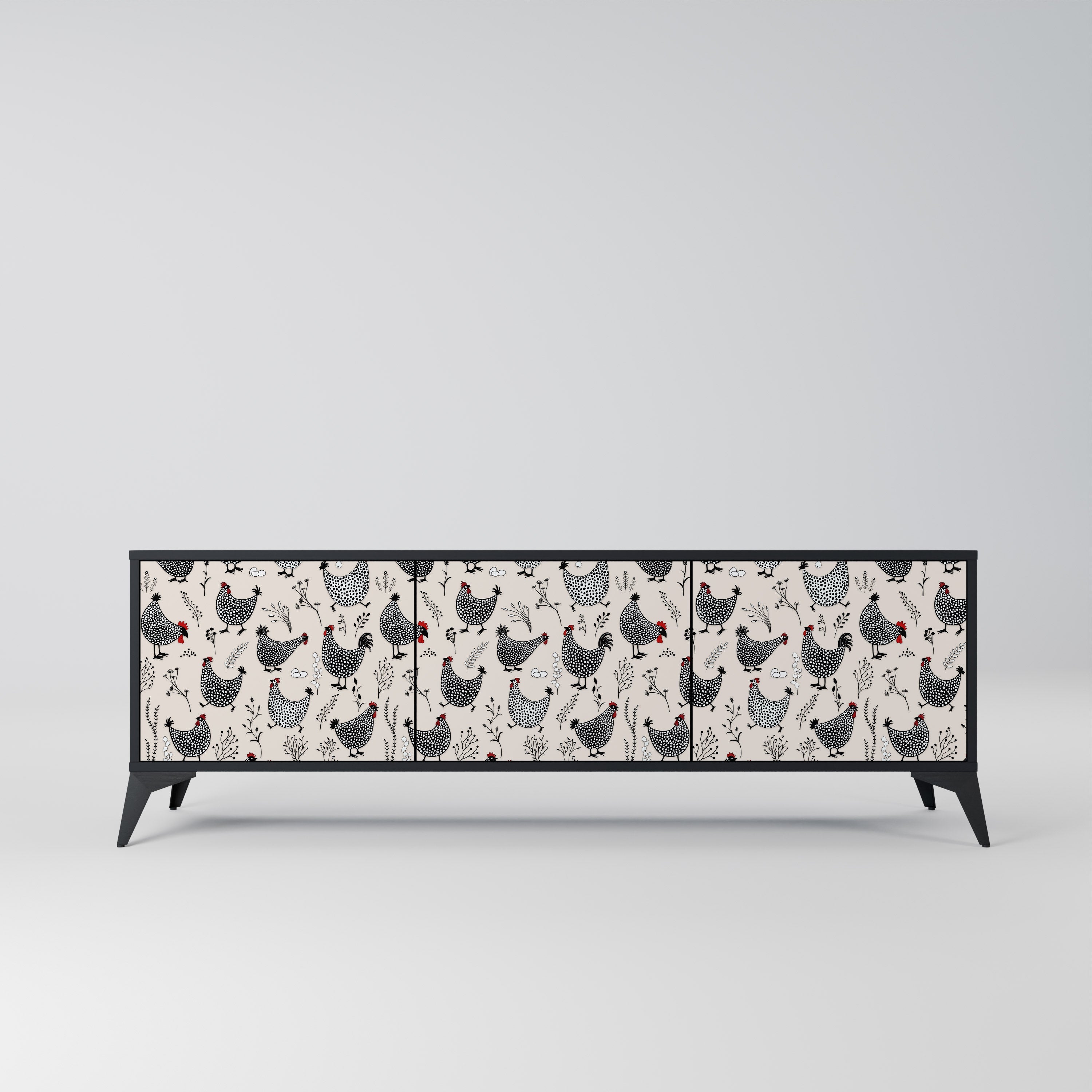 HAPPY HENS 3-Door TV Stand in Black Finish