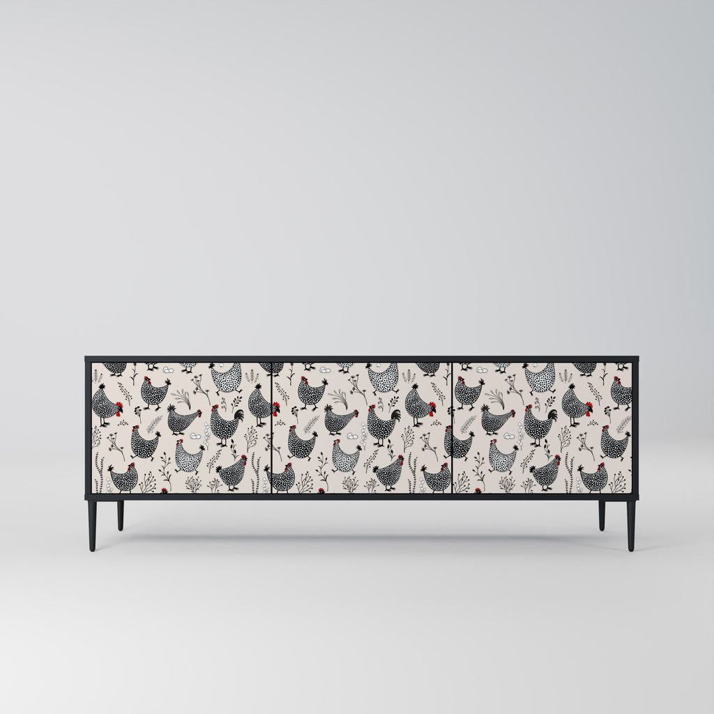 HAPPY HENS 3-Door TV Stand in Black Finish