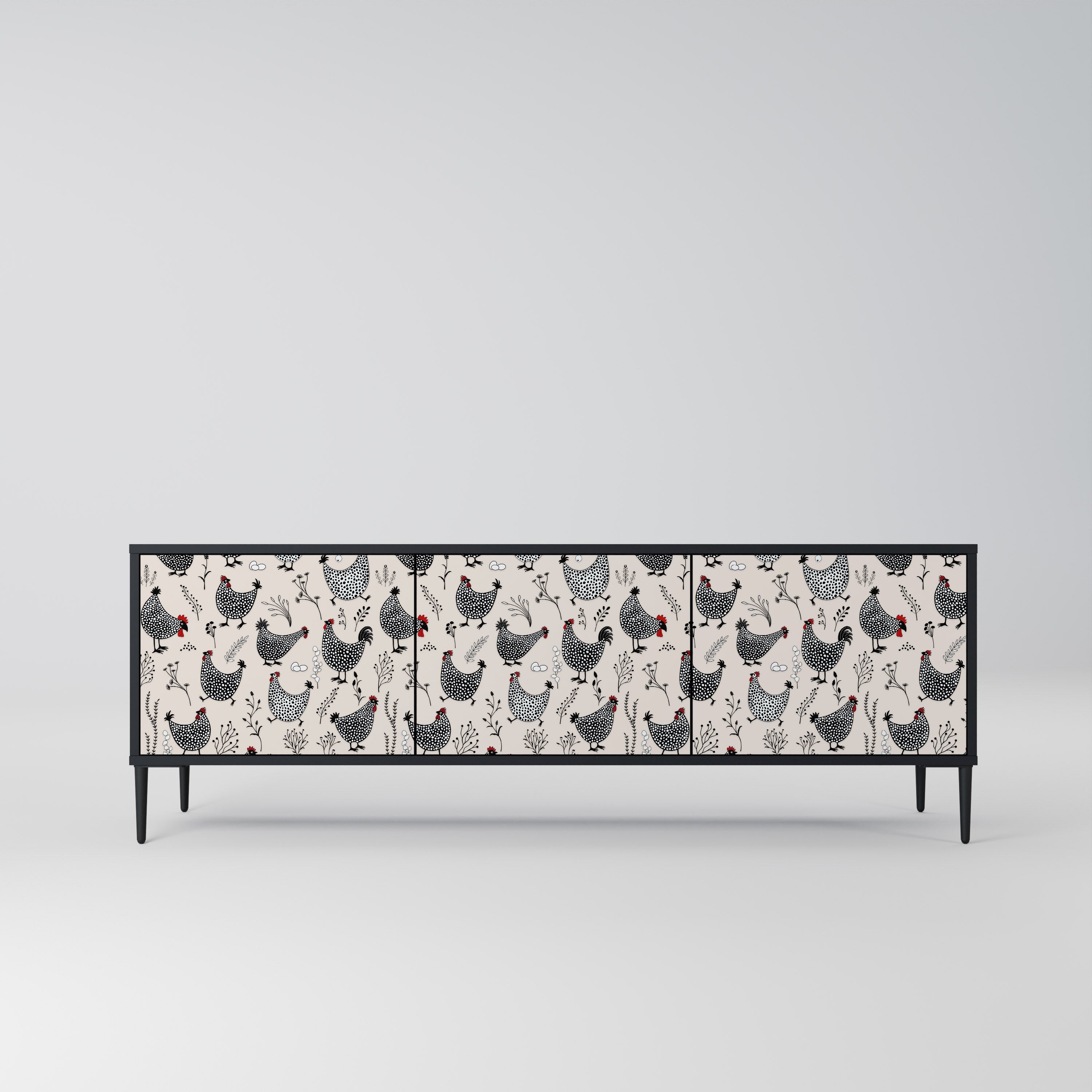 HAPPY HENS 3-Door TV Stand in Black Finish