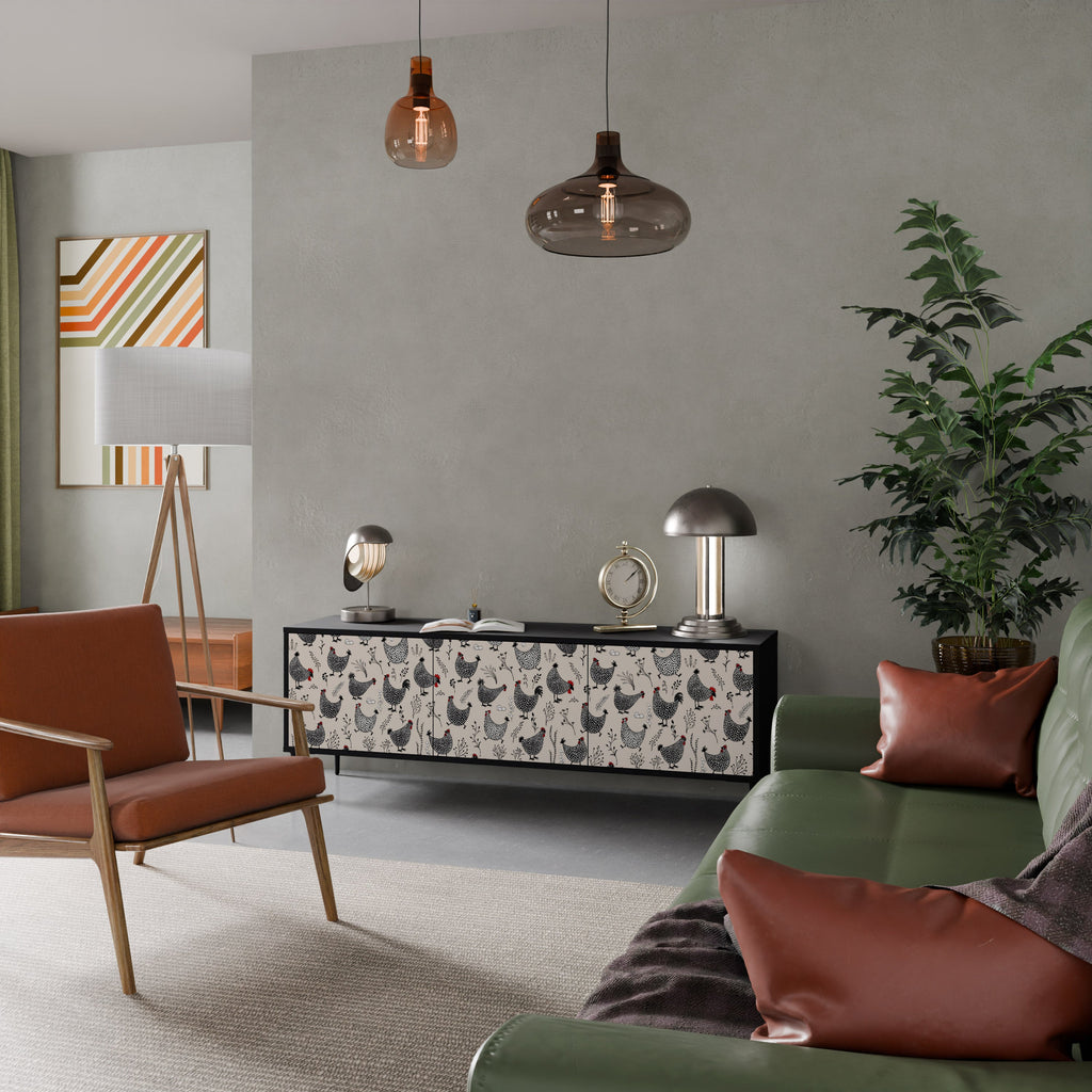 HAPPY HENS 3-Door TV Stand in Black Finish