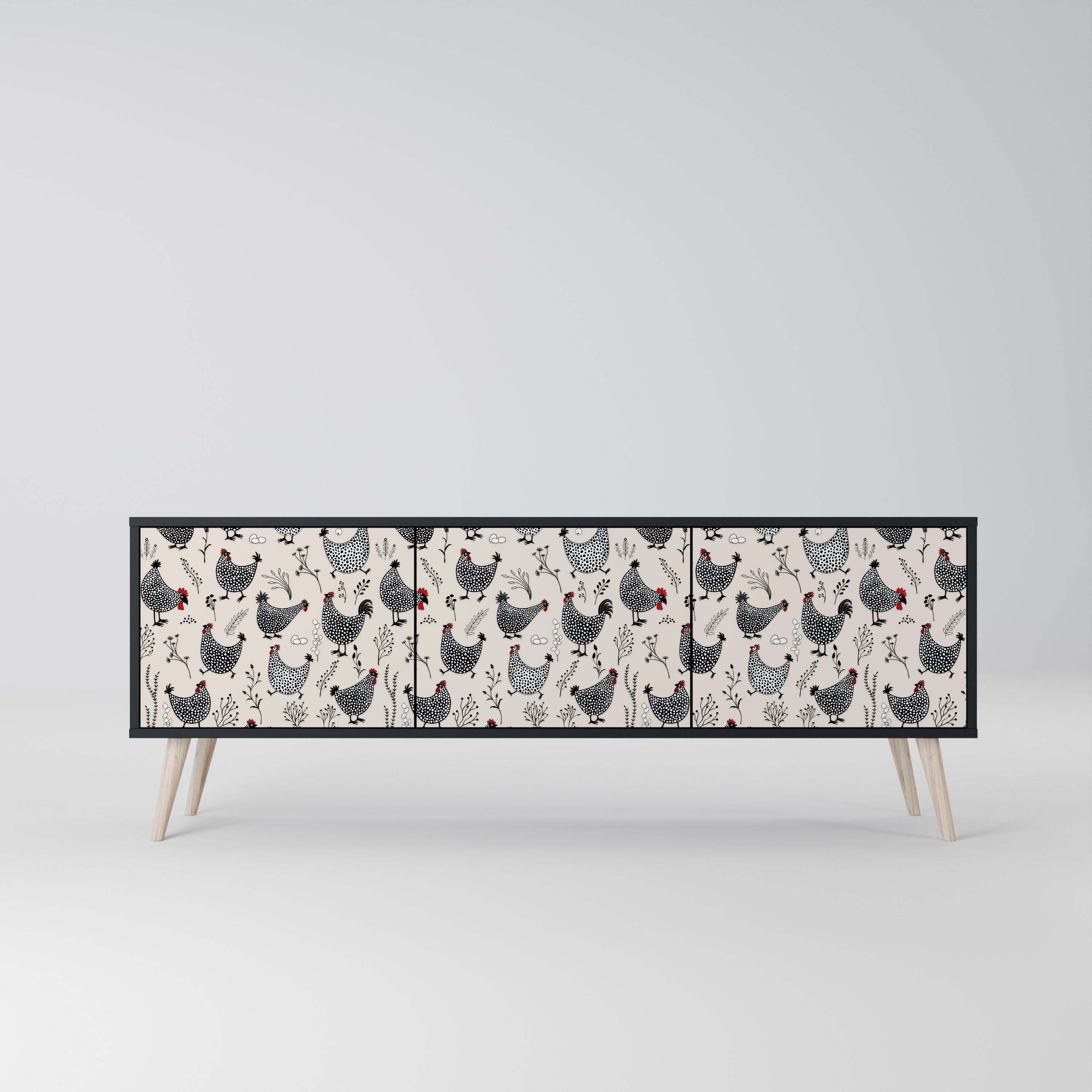 HAPPY HENS 3-Door TV Stand in Black Finish