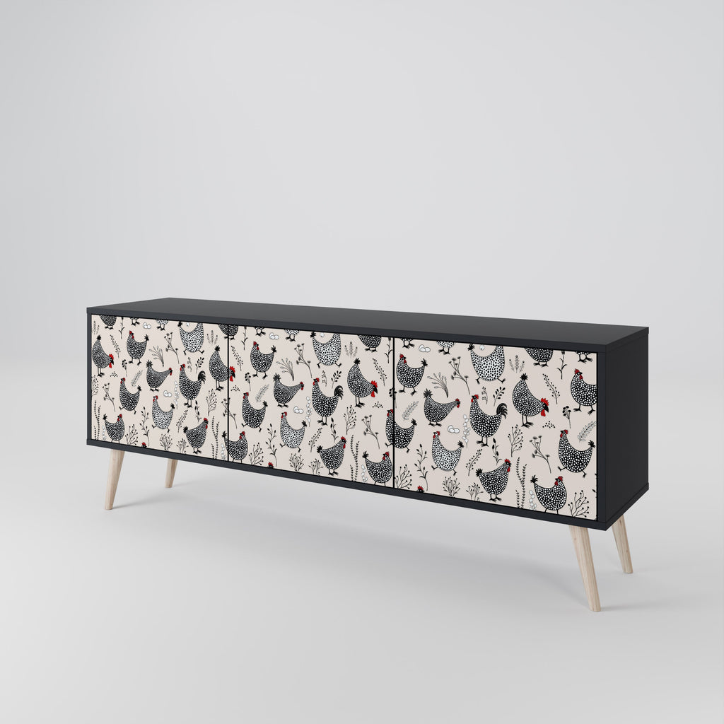 HAPPY HENS 3-Door TV Stand in Black Finish