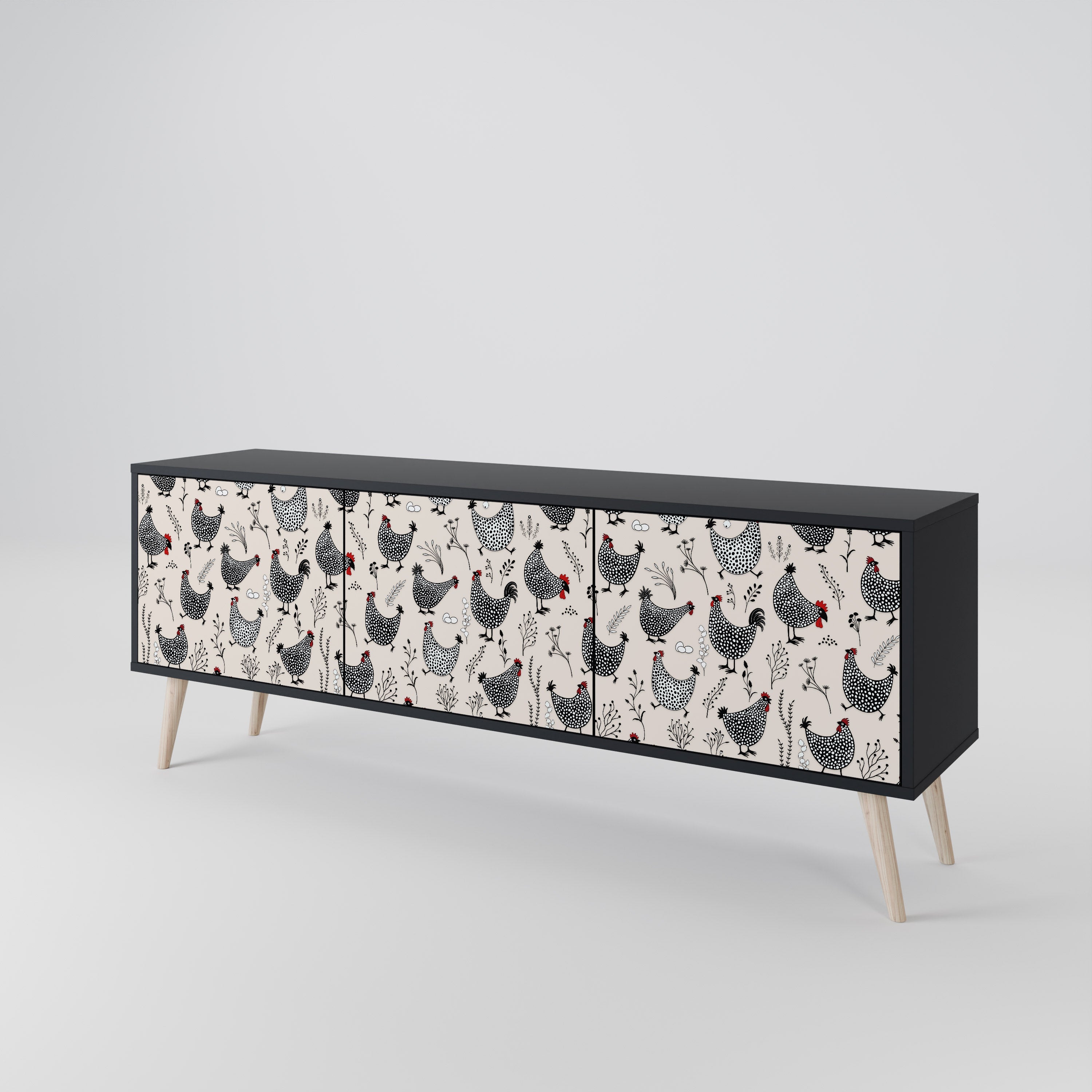 HAPPY HENS 3-Door TV Stand in Black Finish