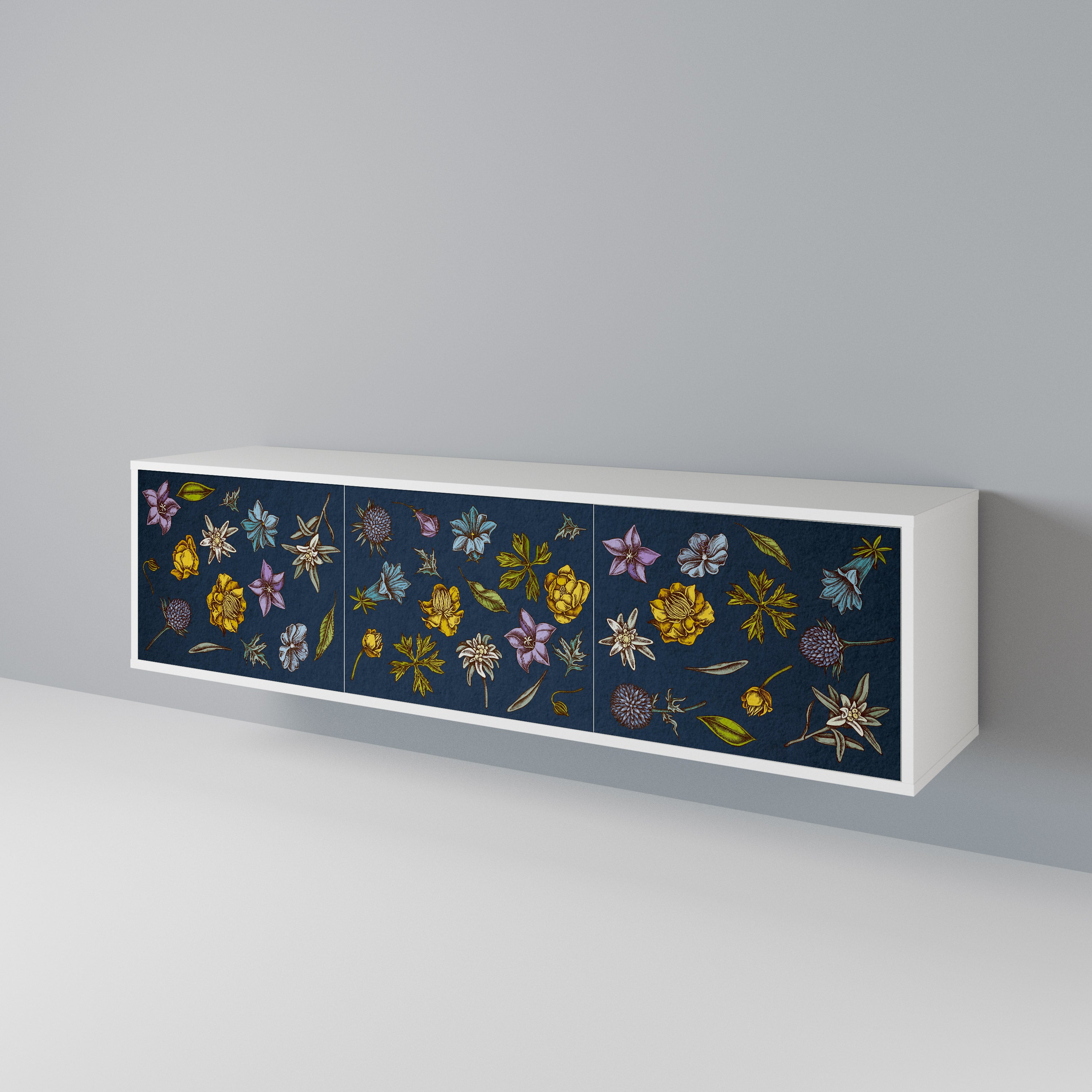 FLOWERS ON NAVY BLUE Móvel de TV de 3 Portas