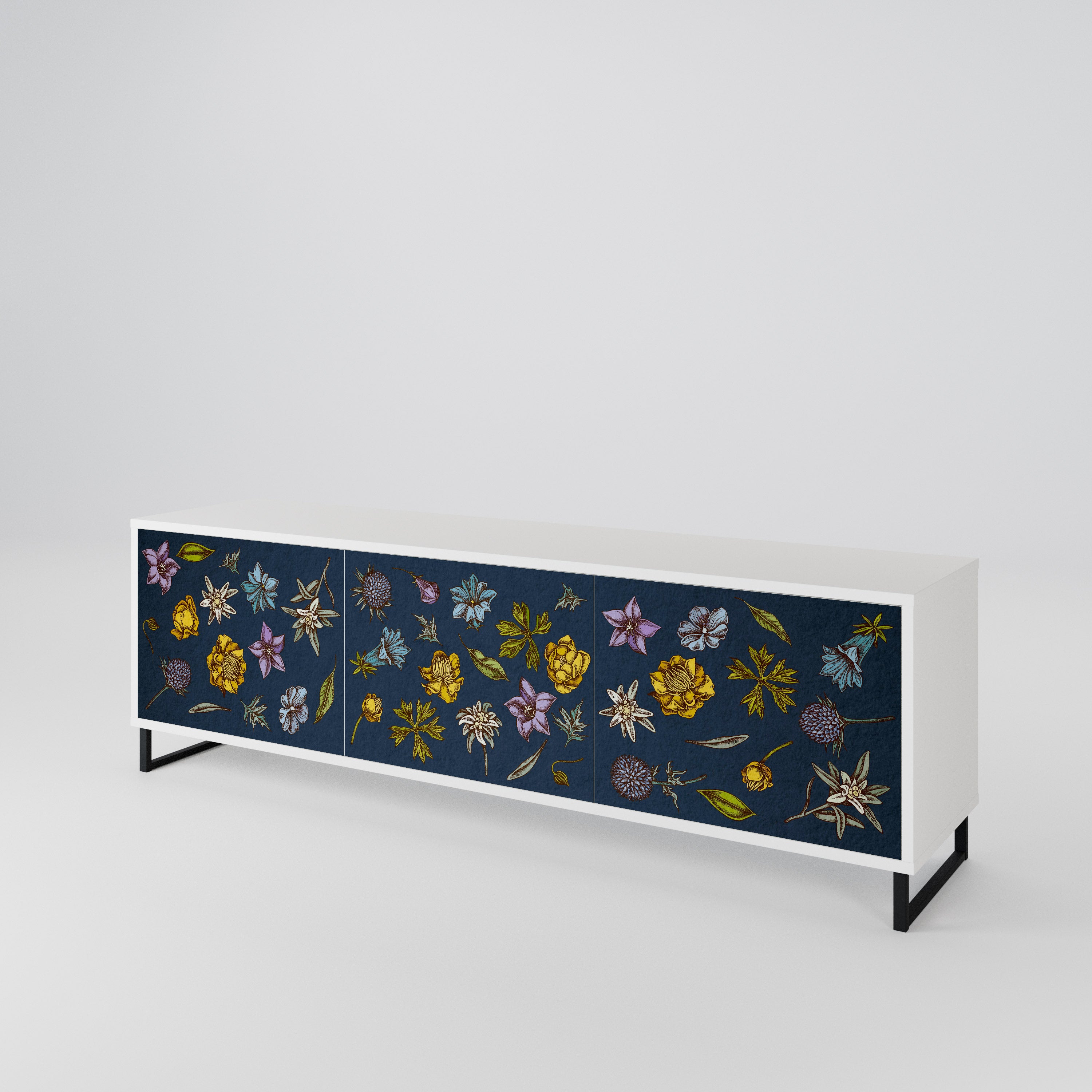 FLOWERS ON NAVY BLUE Móvel de TV de 3 Portas