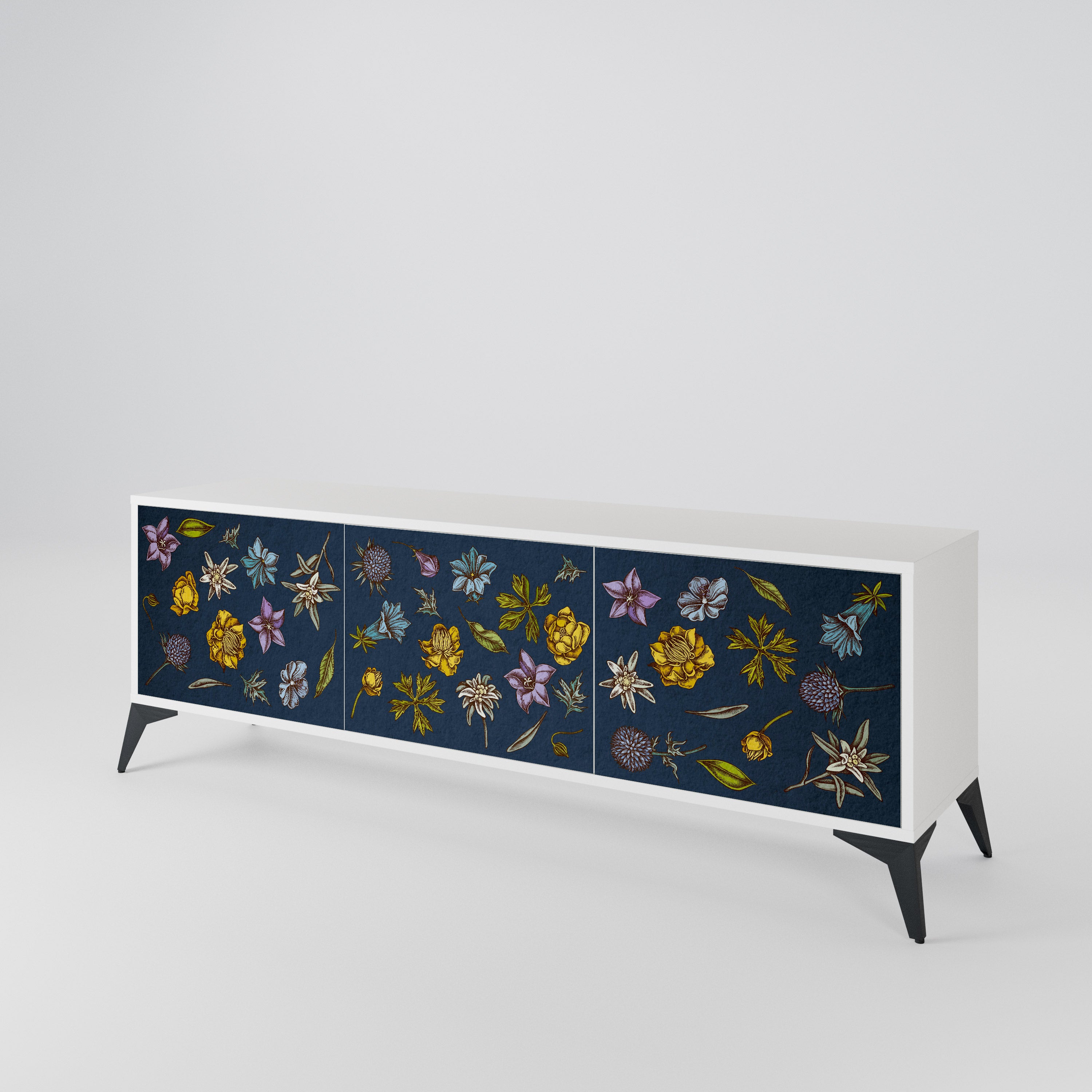FLOWERS ON NAVY BLUE Móvel de TV de 3 Portas