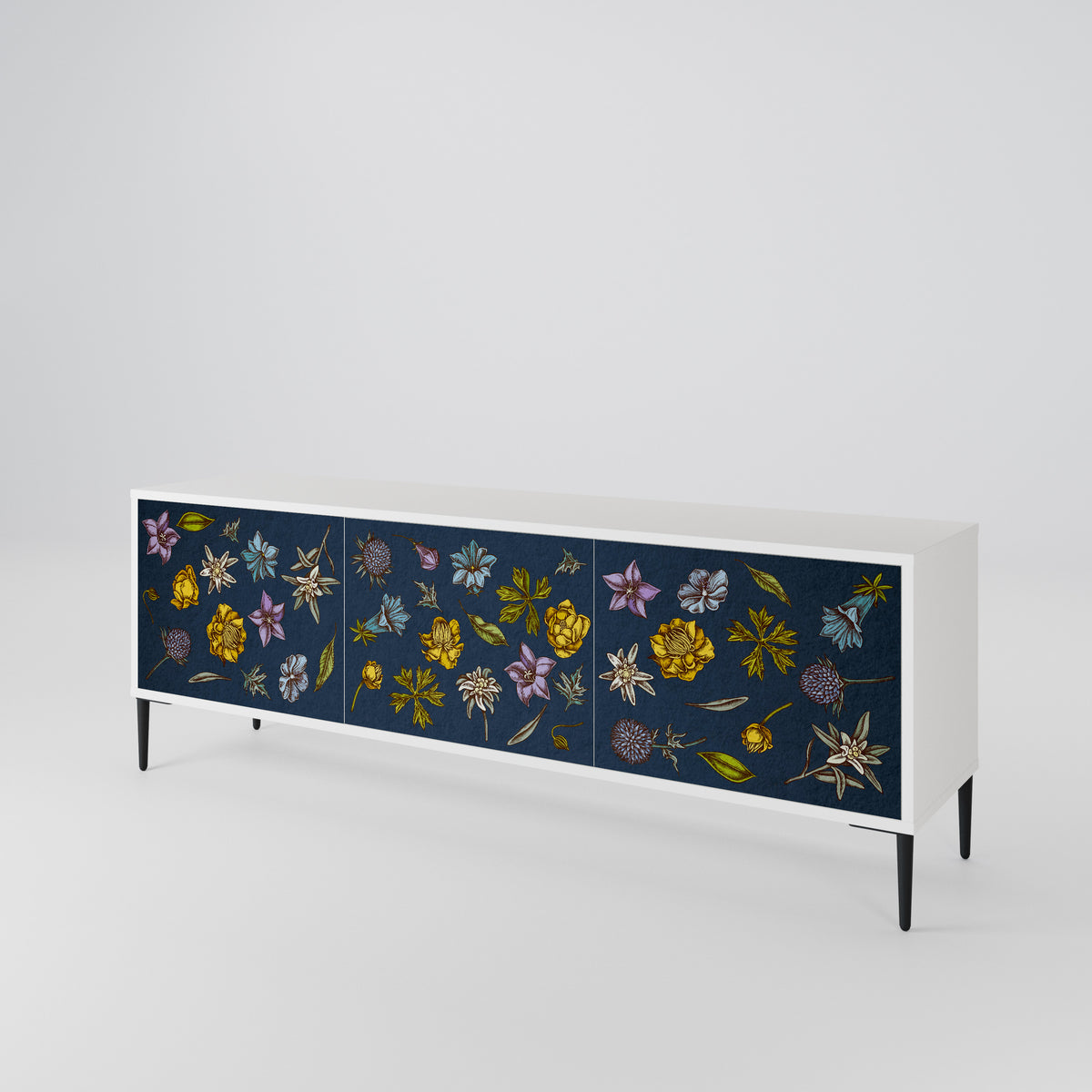 FLOWERS ON NAVY BLUE Móvel de TV de 3 Portas