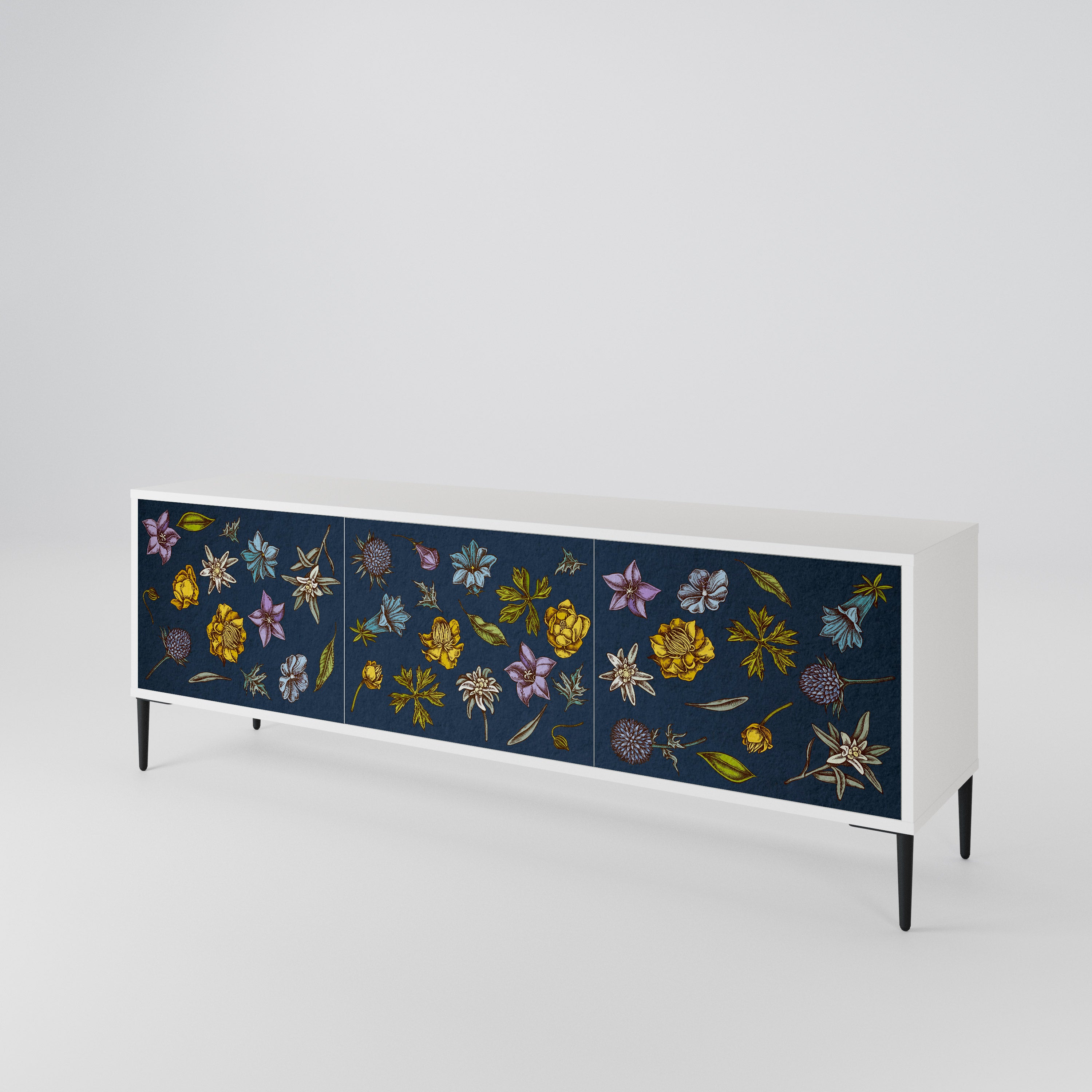 FLOWERS ON NAVY BLUE Móvel de TV de 3 Portas