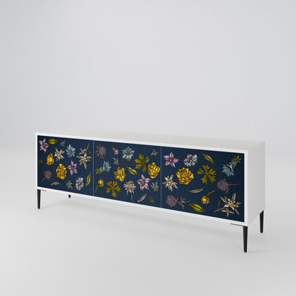 FLOWERS ON NAVY BLUE Móvel de TV de 3 Portas
