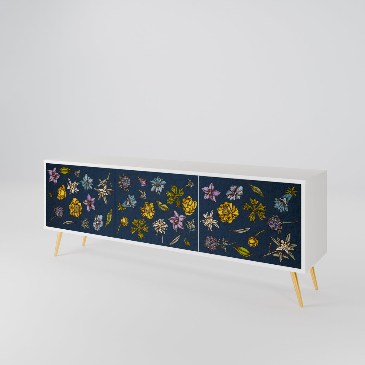 FLOWERS ON NAVY BLUE Móvel de TV de 3 Portas