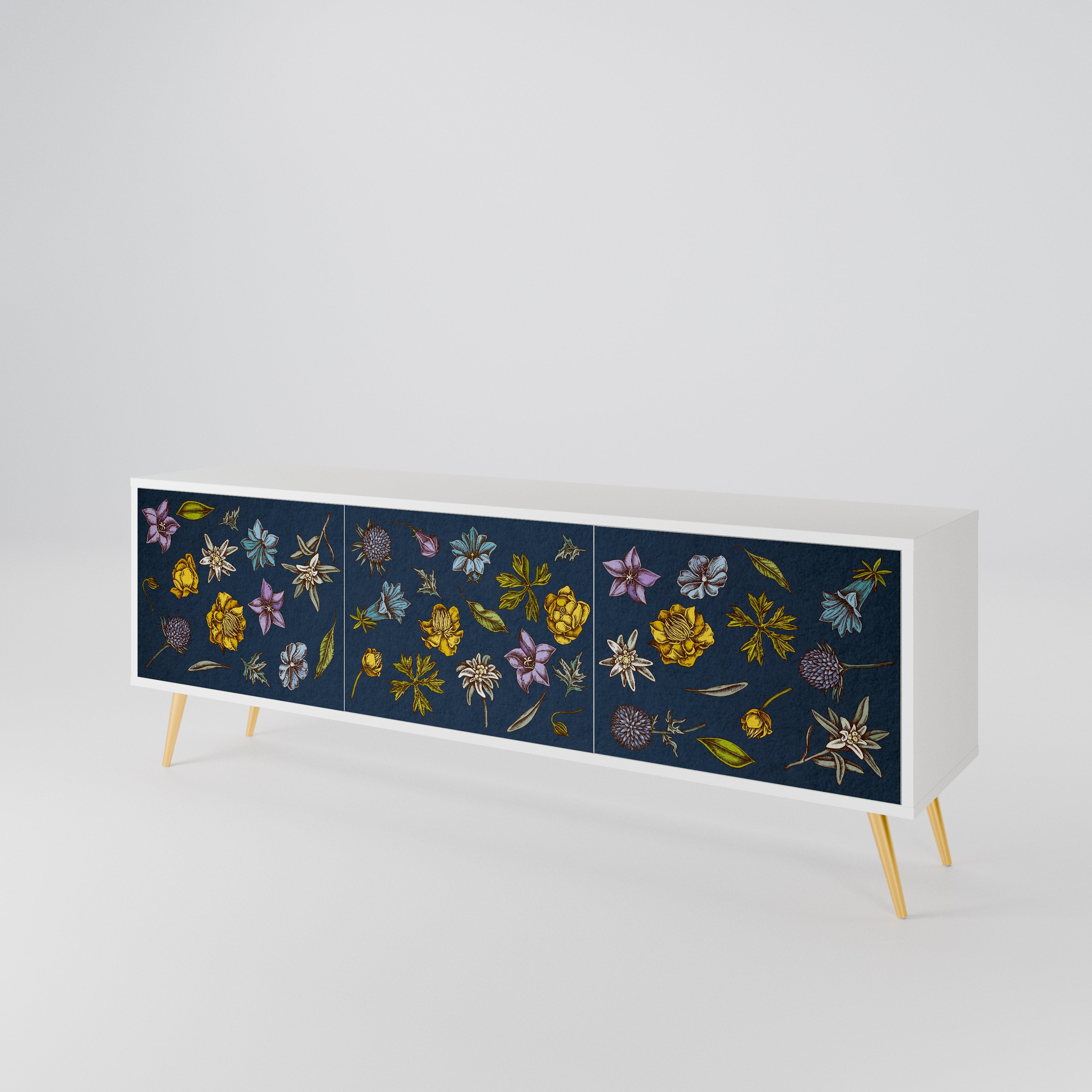 FLOWERS ON NAVY BLUE Móvel de TV de 3 Portas