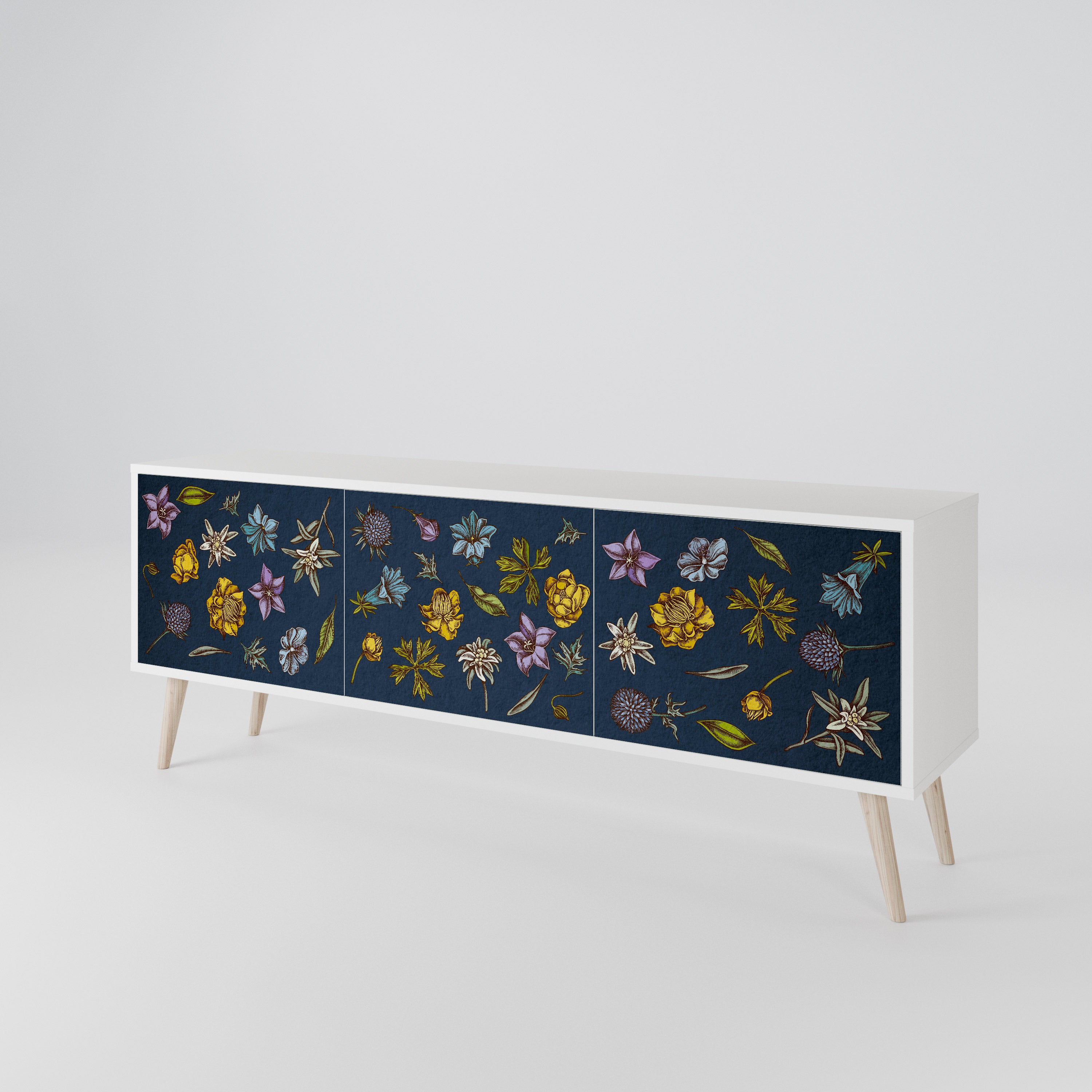 FLOWERS ON NAVY BLUE Móvel de TV de 3 Portas