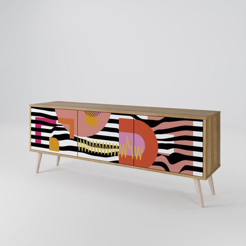 CHROMATIC ABSTRACT 3-Door TV Stand in Oak Effect