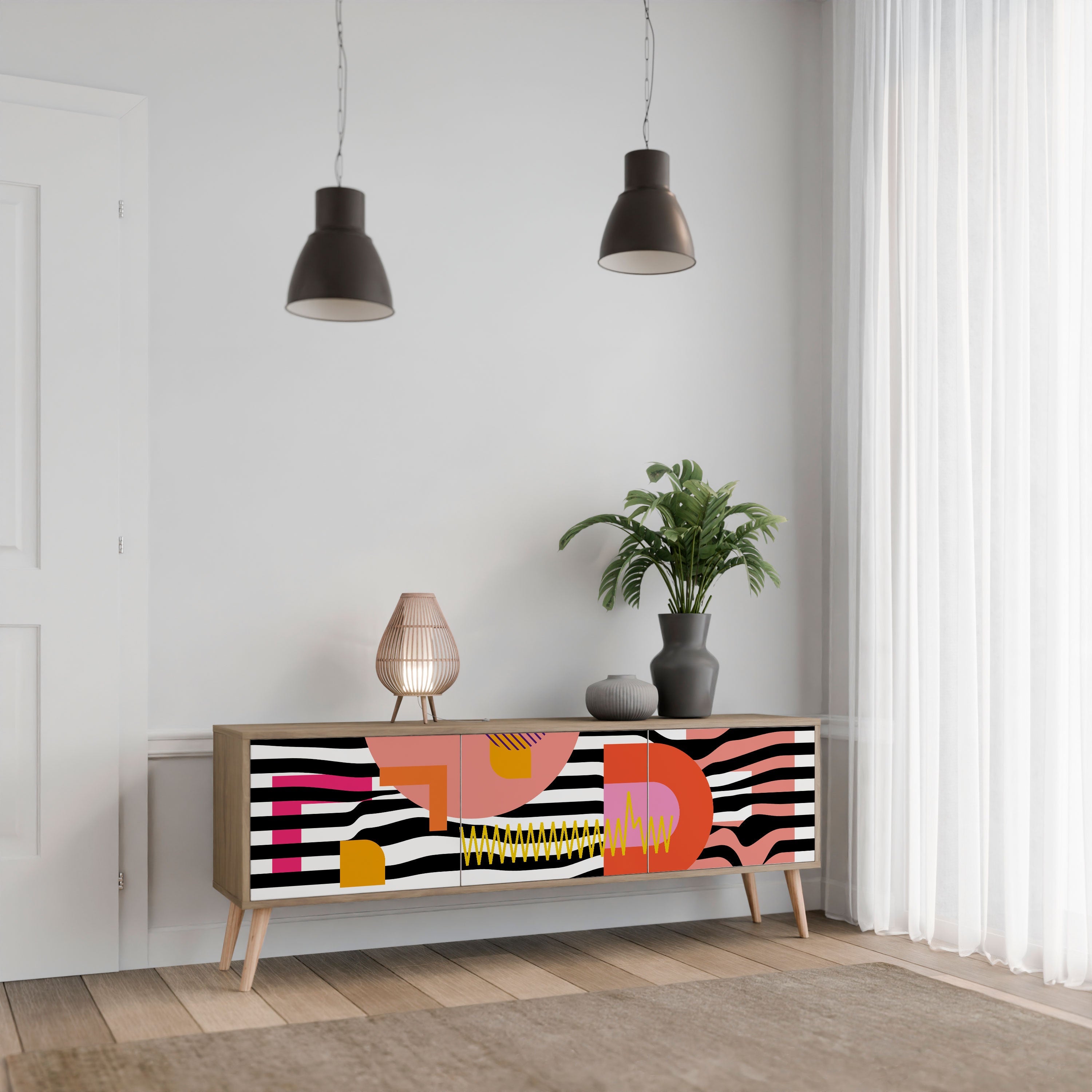 CHROMATIC ABSTRACT Móvel de TV com 3 Portas em Efeito Carvalho