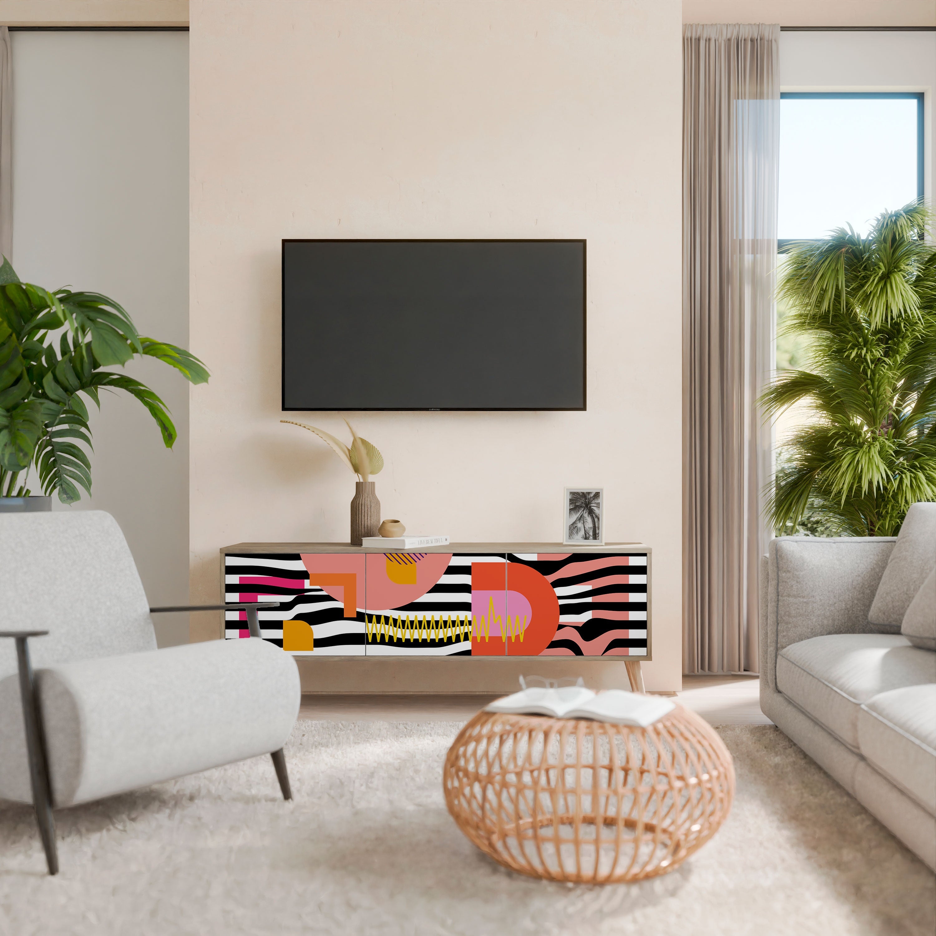 CHROMATIC ABSTRACT Móvel de TV com 3 Portas em Efeito Carvalho