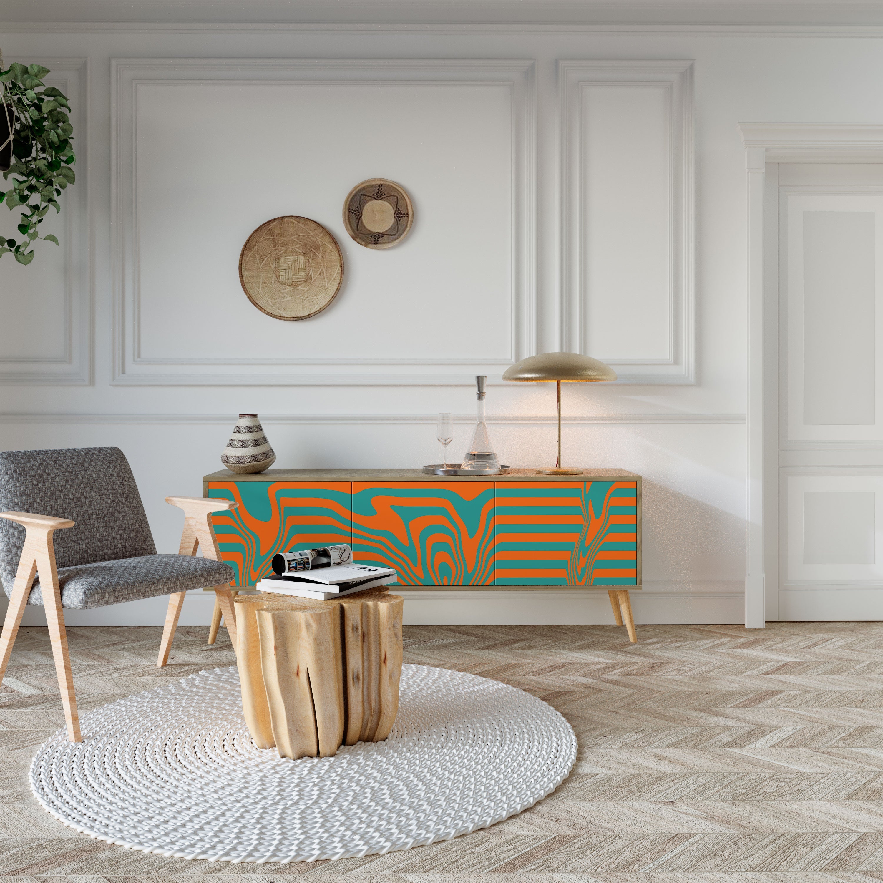 LINE COLLAPSE Móvel de TV com 3 Portas em Efeito Carvalho