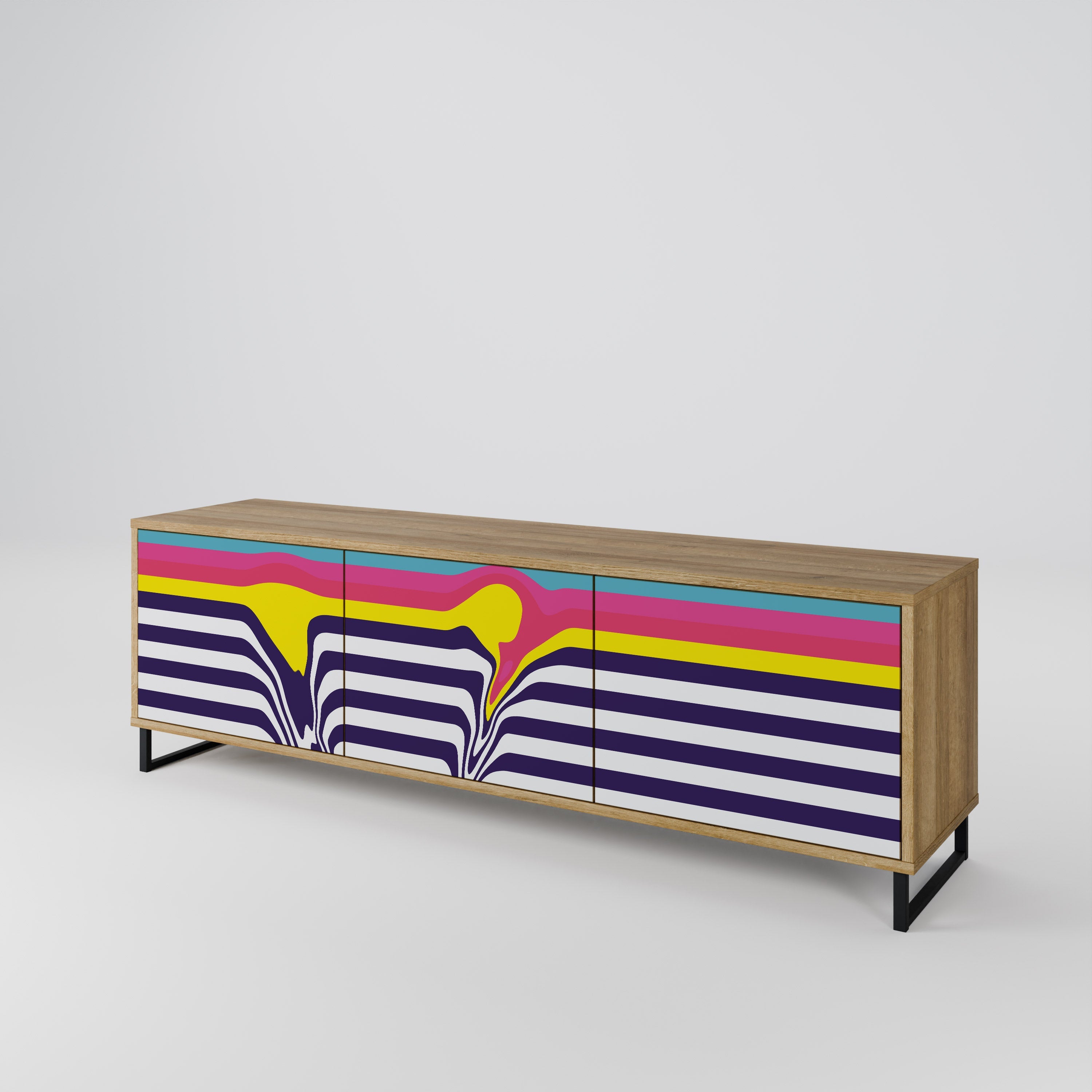 COLORFUL DIVERSION Móvel de TV com 3 Portas em Efeito Carvalho