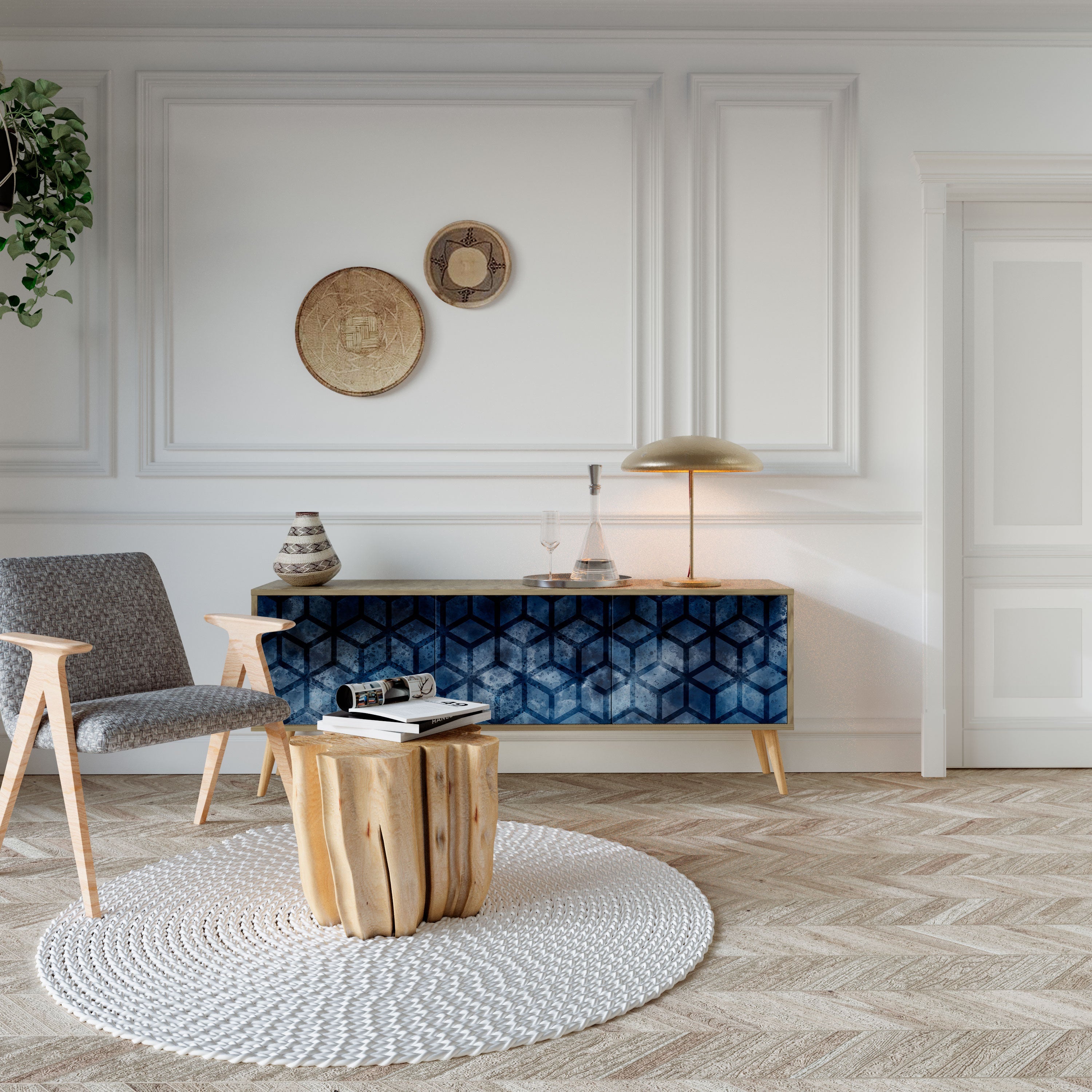 CUBIC MIST Móvel de TV com 3 Portas em Efeito Carvalho