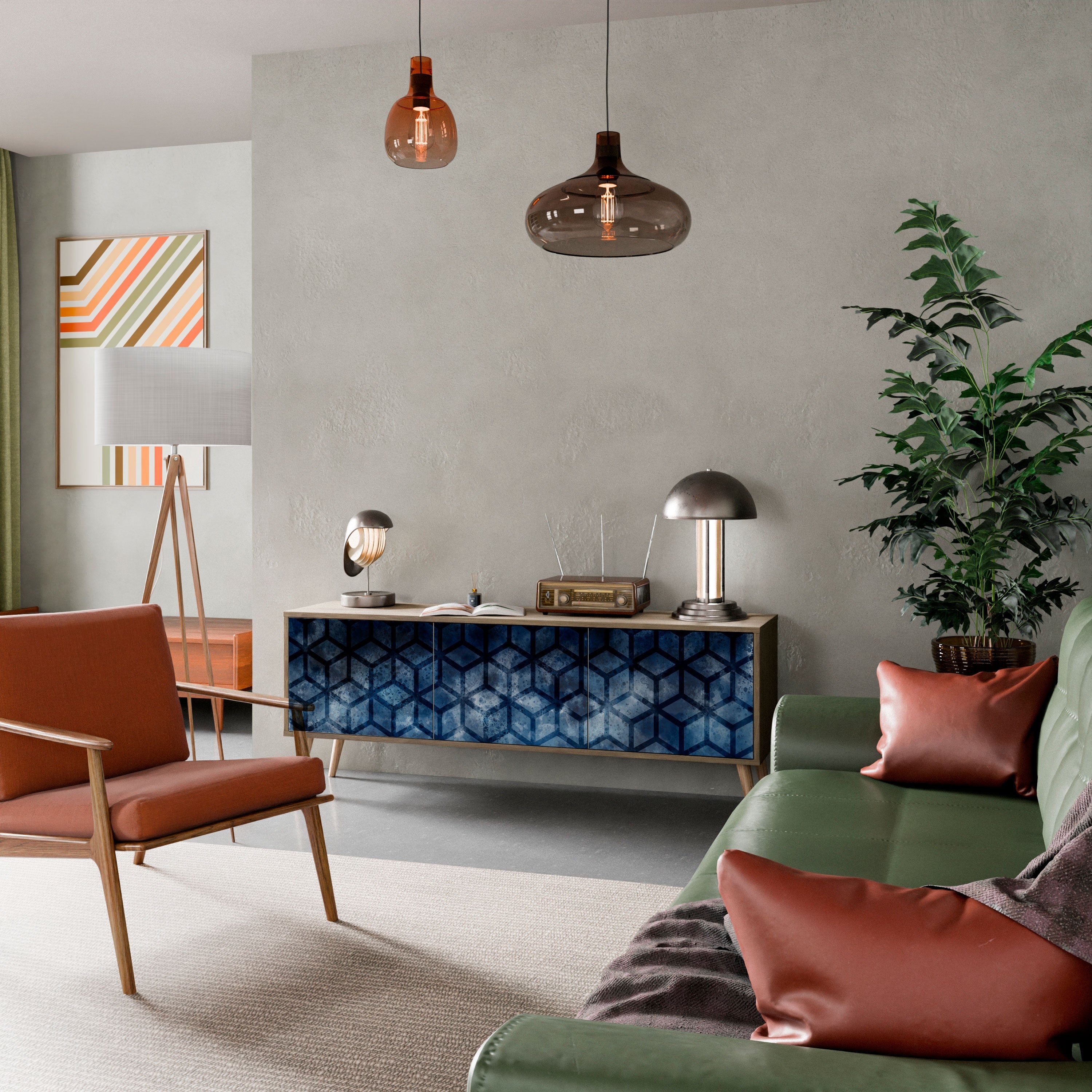 CUBIC MIST Móvel de TV com 3 Portas em Efeito Carvalho