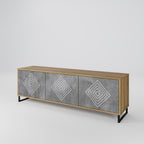 POLYGONAL ARTISTRY Móvel de TV com 3 Portas em Efeito Carvalho