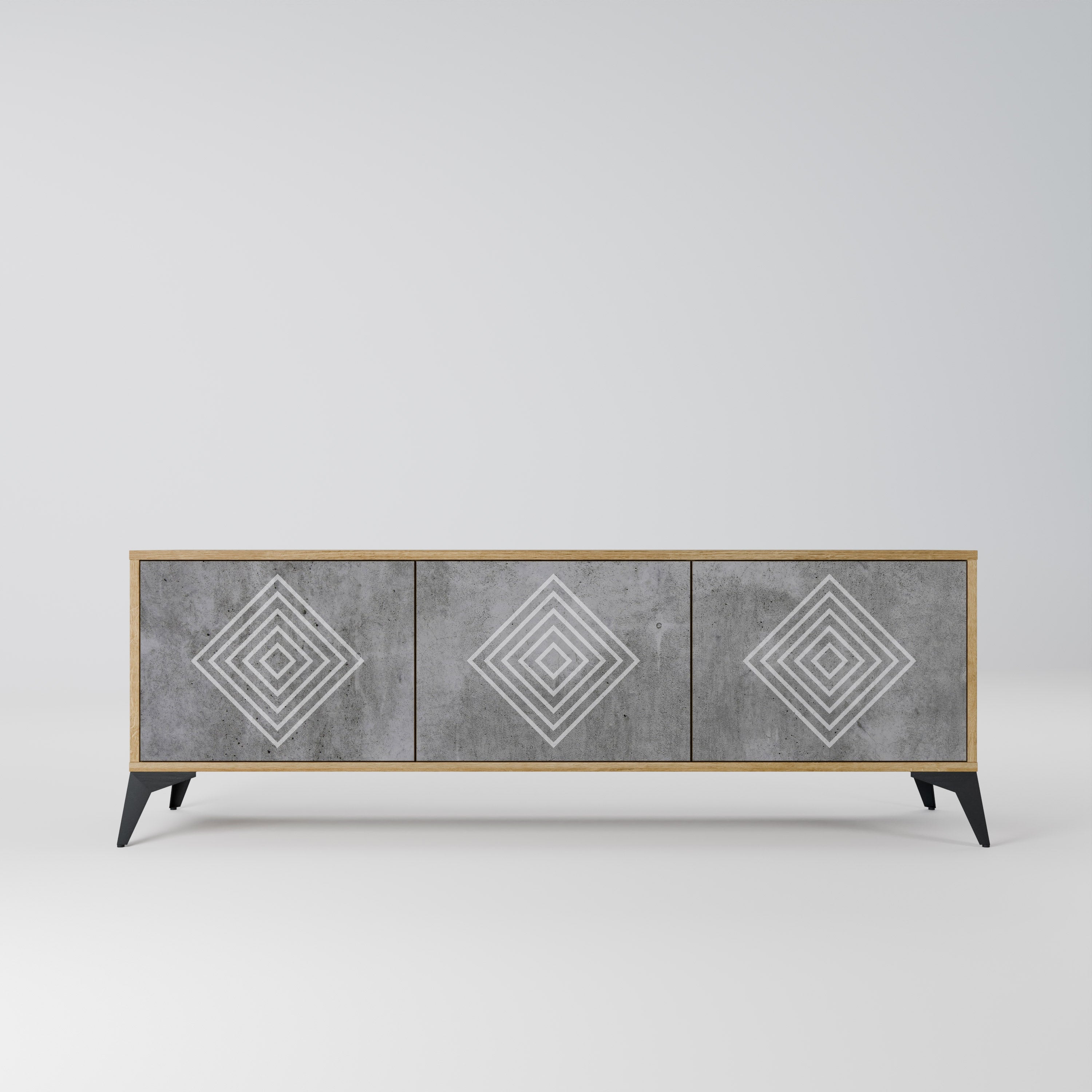 POLYGONAL ARTISTRY Móvel de TV com 3 Portas em Efeito Carvalho