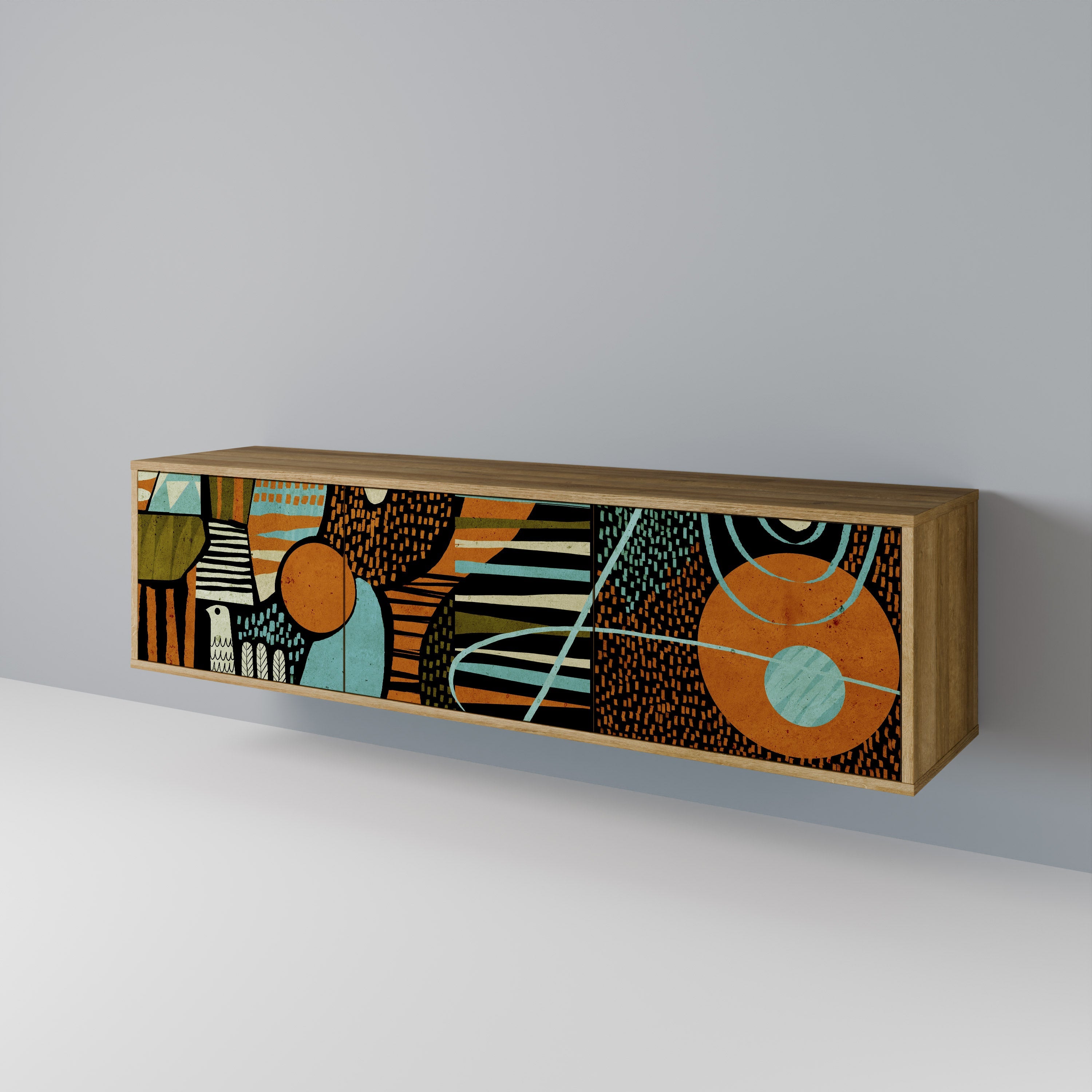 GEODE GLIMMER 3-Door TV Stand in Oak Effect