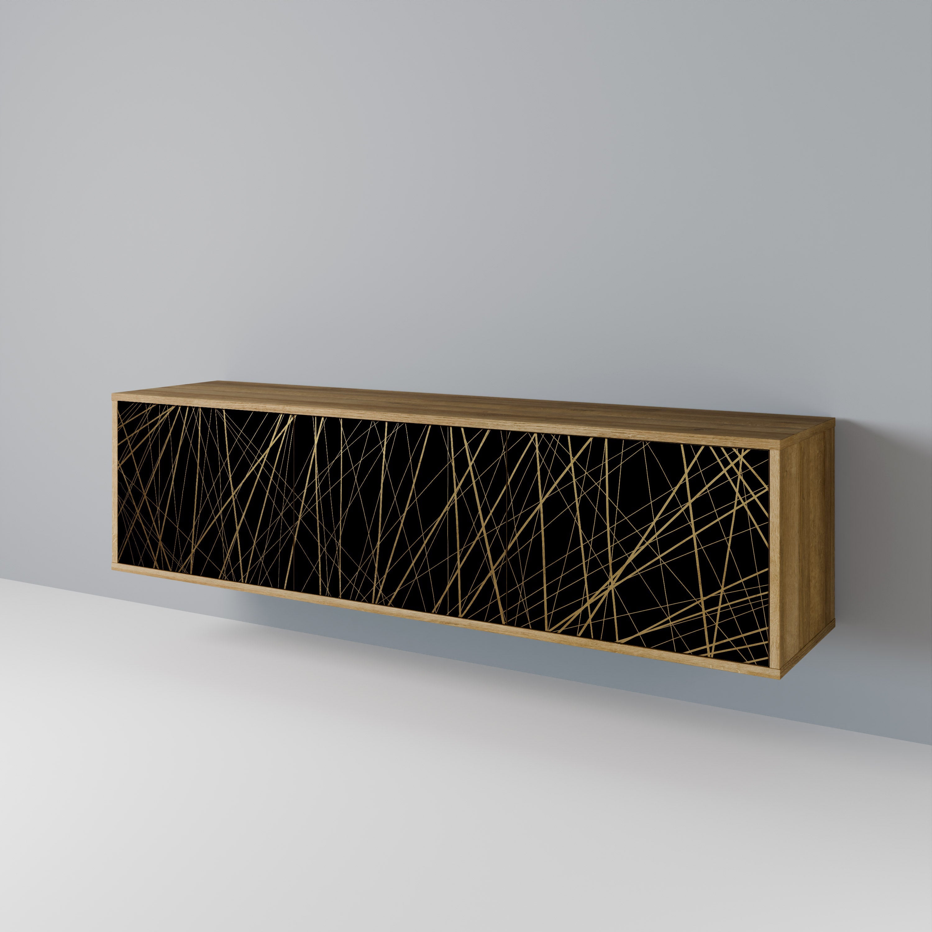 BRIGHT MESH 3-Door TV Stand in Oak Effect