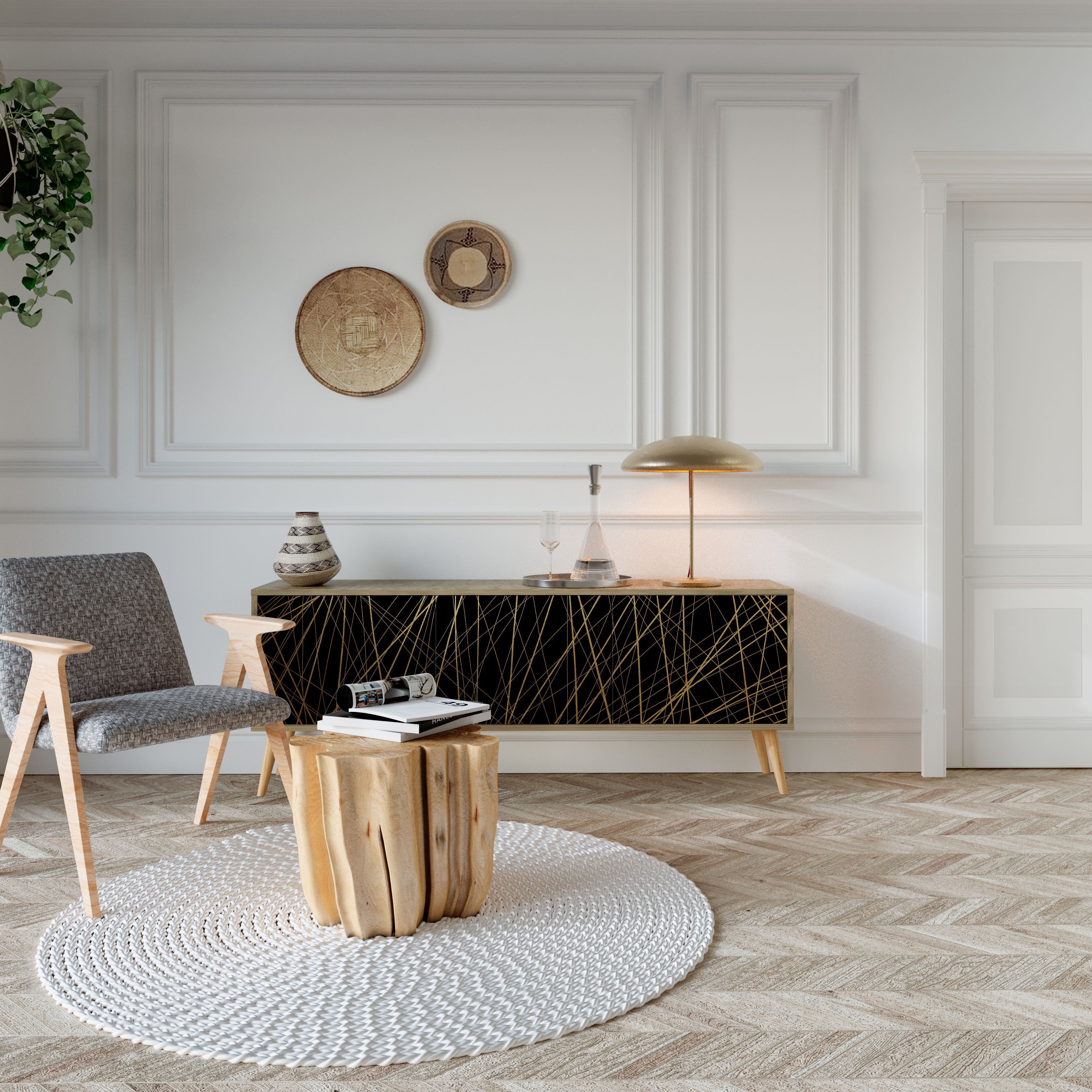 BRIGHT MESH Móvel de TV com 3 Portas em Efeito Carvalho