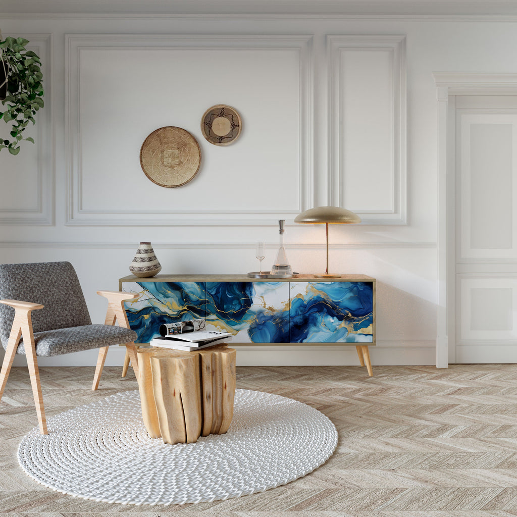 INKY MARBLE Móvel de TV com 3 Portas em Efeito Carvalho