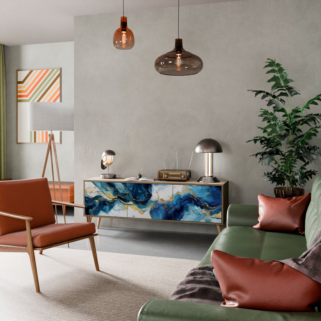 INKY MARBLE Móvel de TV com 3 Portas em Efeito Carvalho