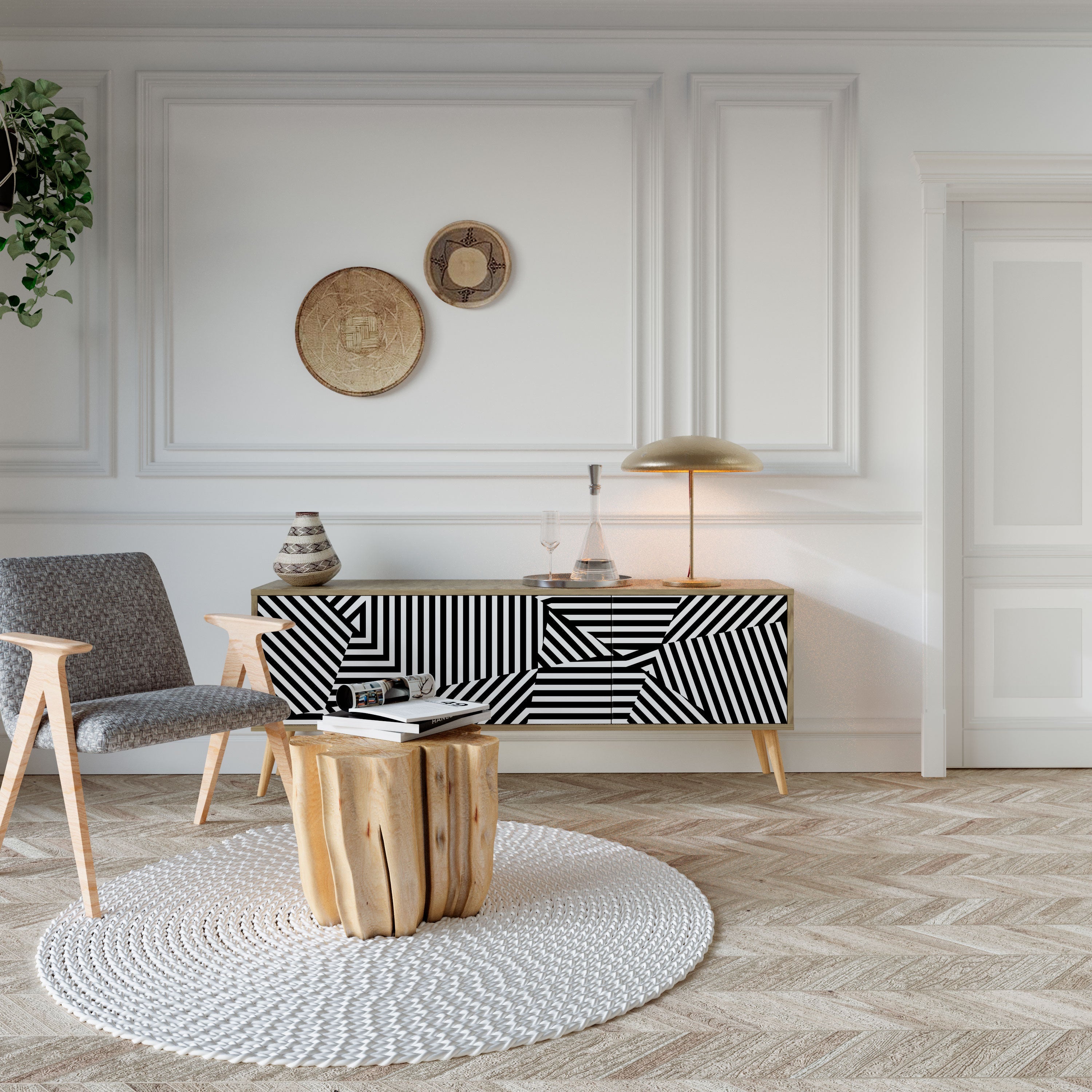 ILLUSIONARY LATTICE Móvel de TV com 3 Portas em Efeito Carvalho