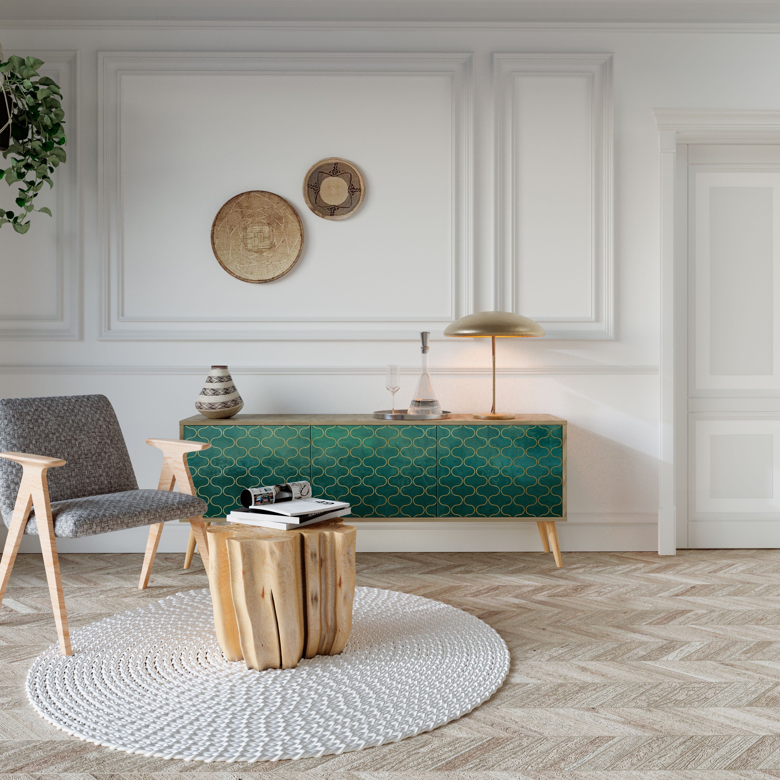 TESSELATED GREENERY Móvel de TV com 3 Portas em Efeito Carvalho