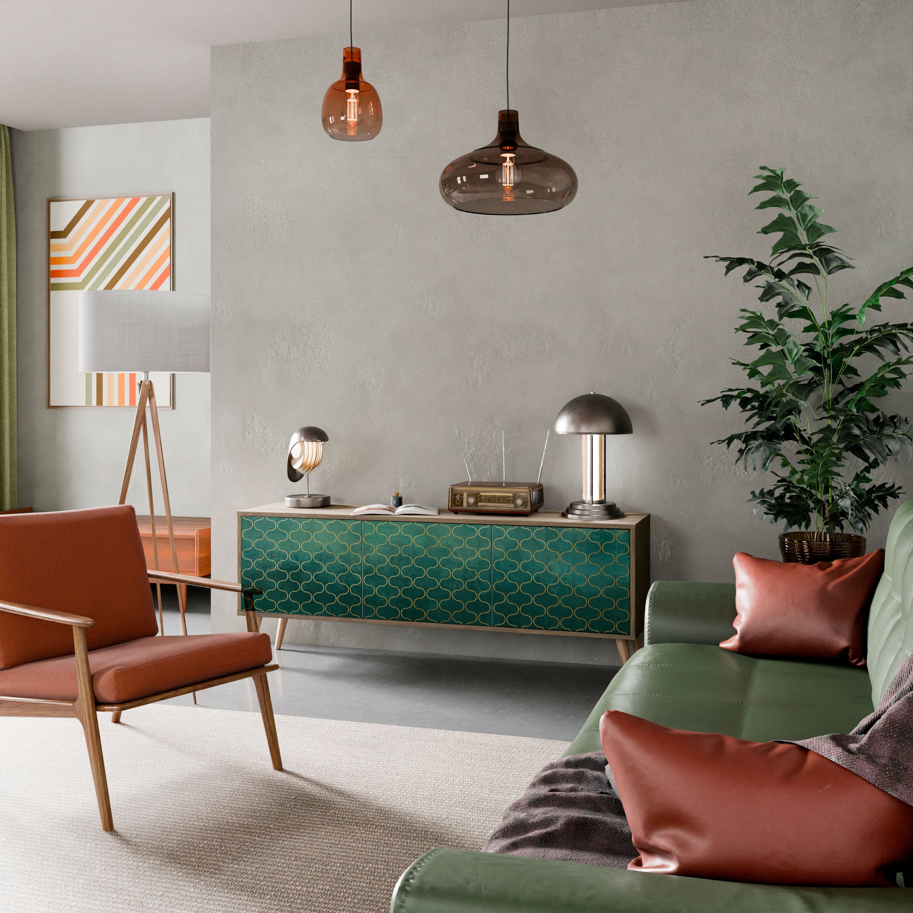 TESSELATED GREENERY Móvel de TV com 3 Portas em Efeito Carvalho