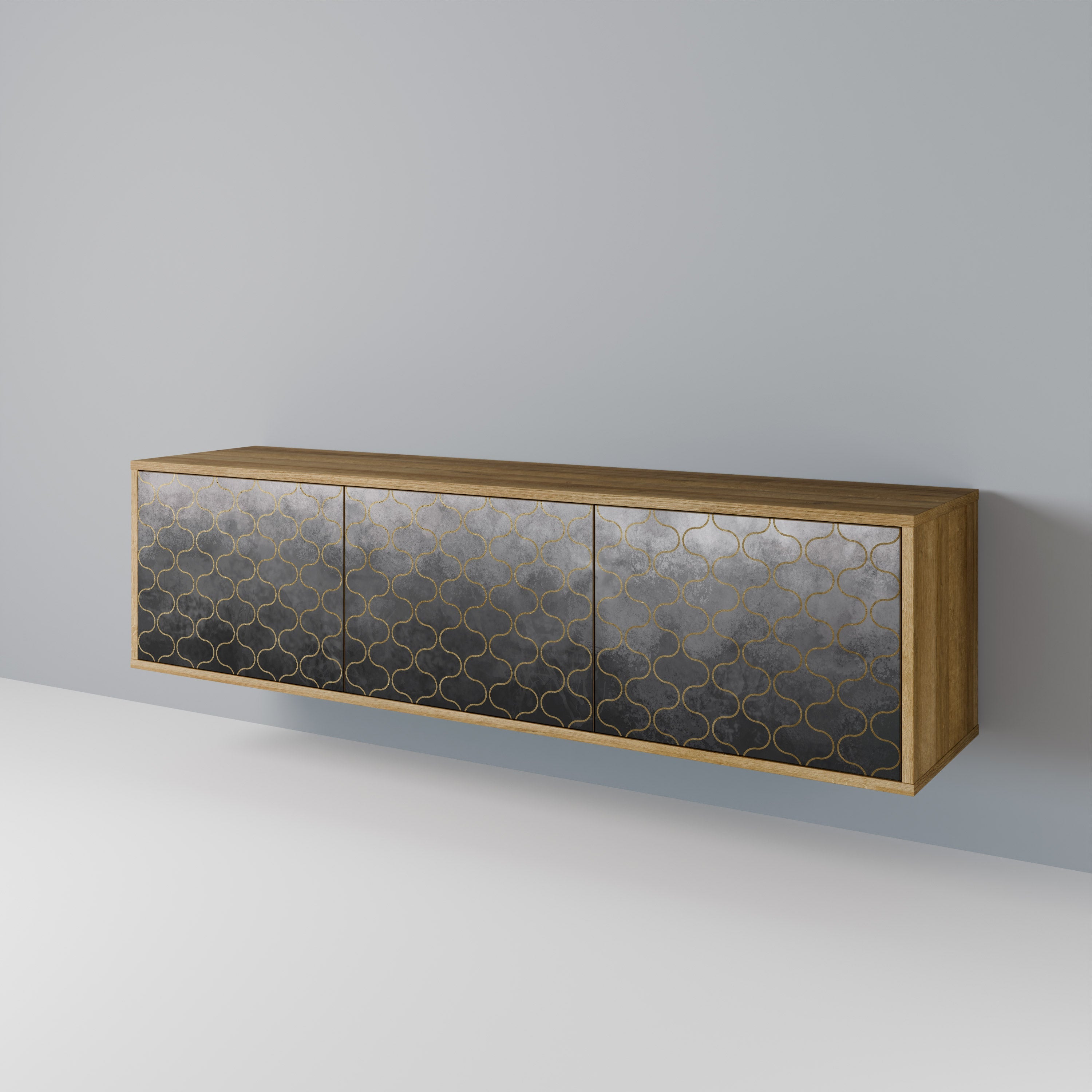 TESSELATED GRAYISH Móvel de TV com 3 Portas em Efeito Carvalho