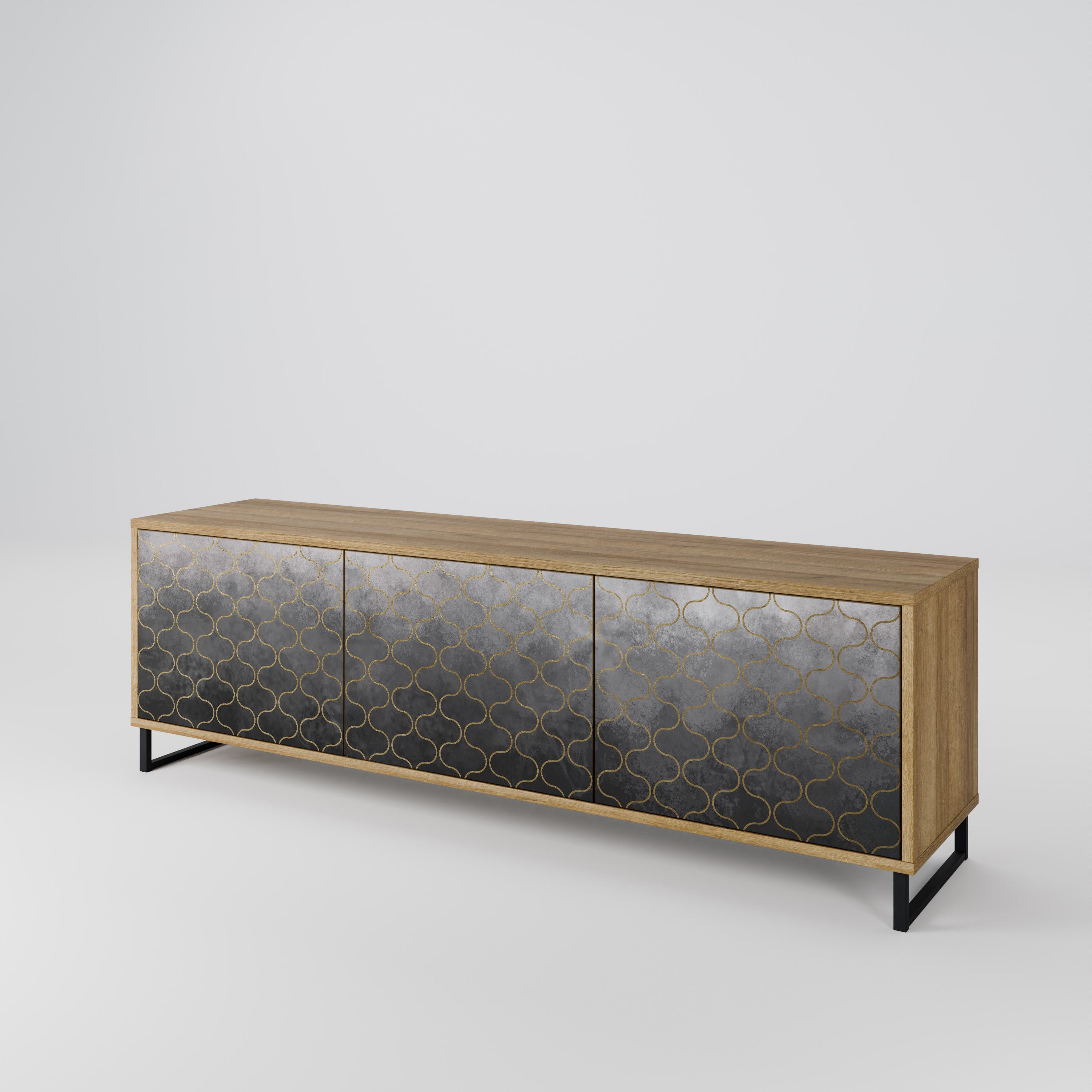 TESSELATED GRAYISH Móvel de TV com 3 Portas em Efeito Carvalho