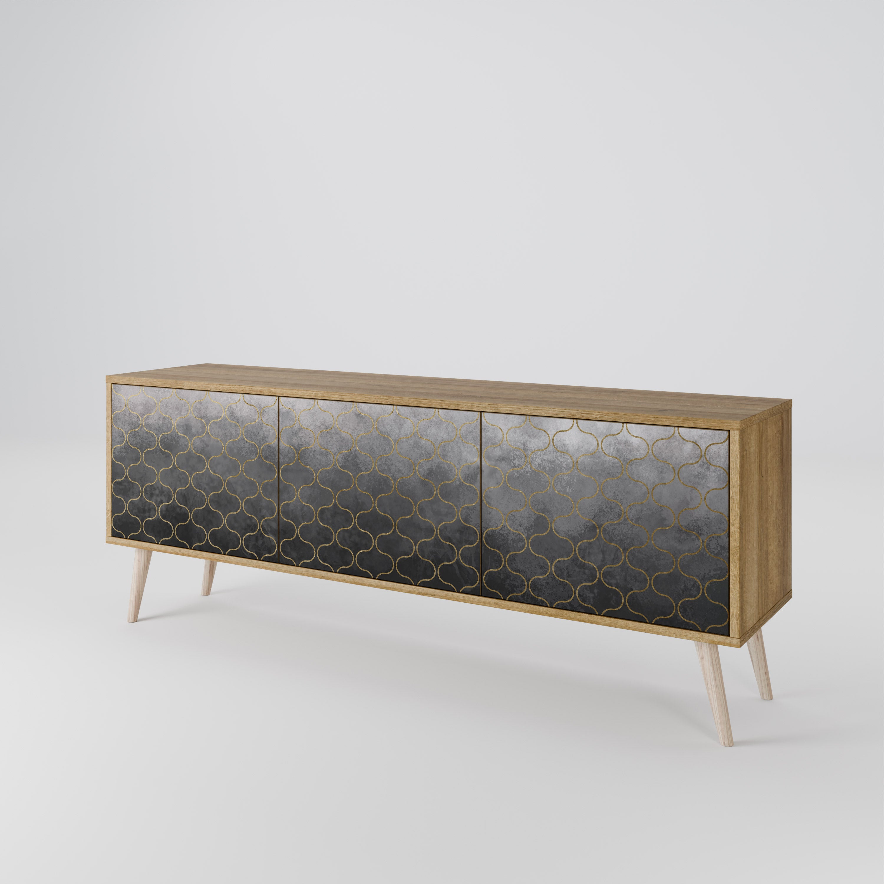 TESSELATED GRAYISH 3-Door TV Cabinet