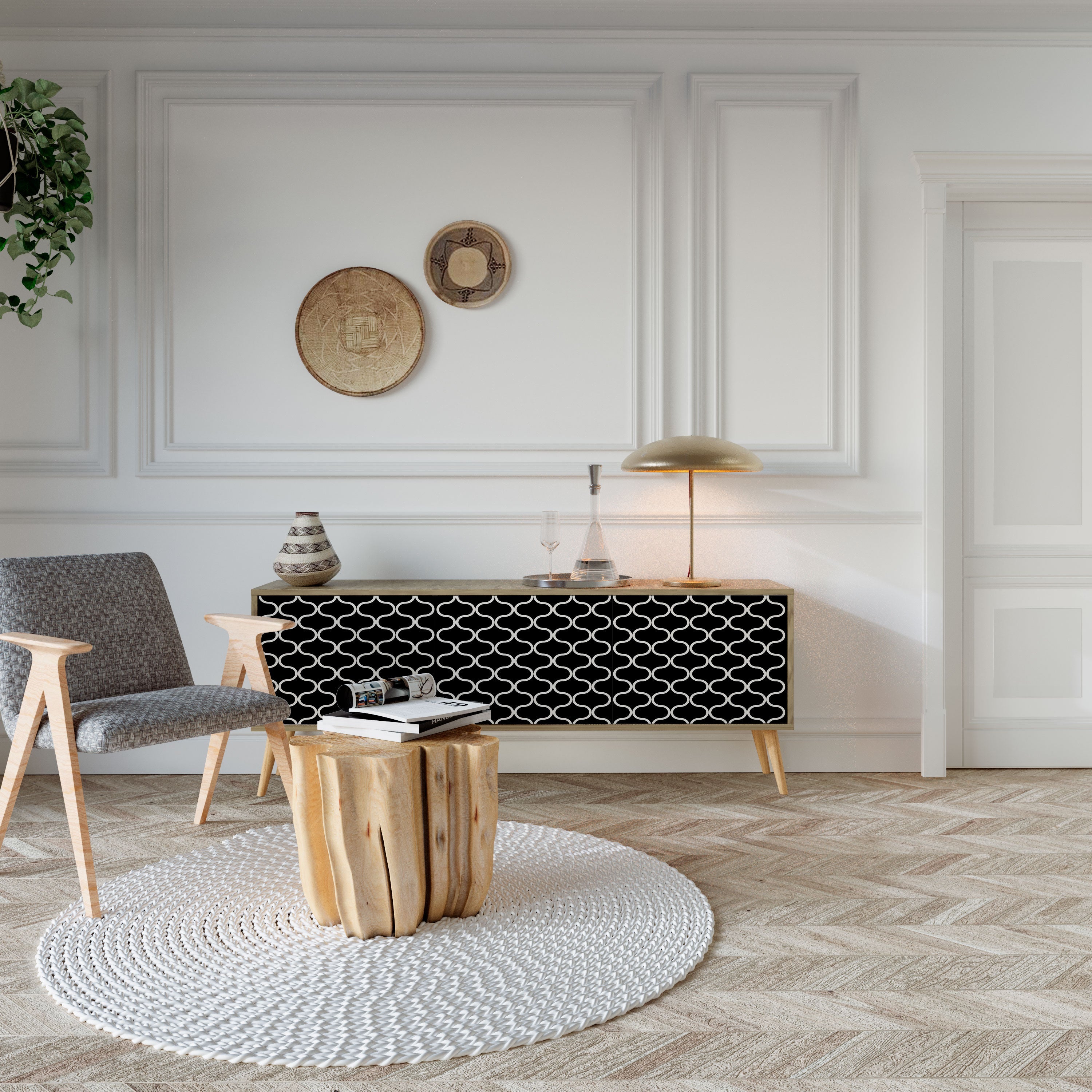 TESSELATED BLACKNESS Móvel de TV com 3 Portas em Efeito Carvalho