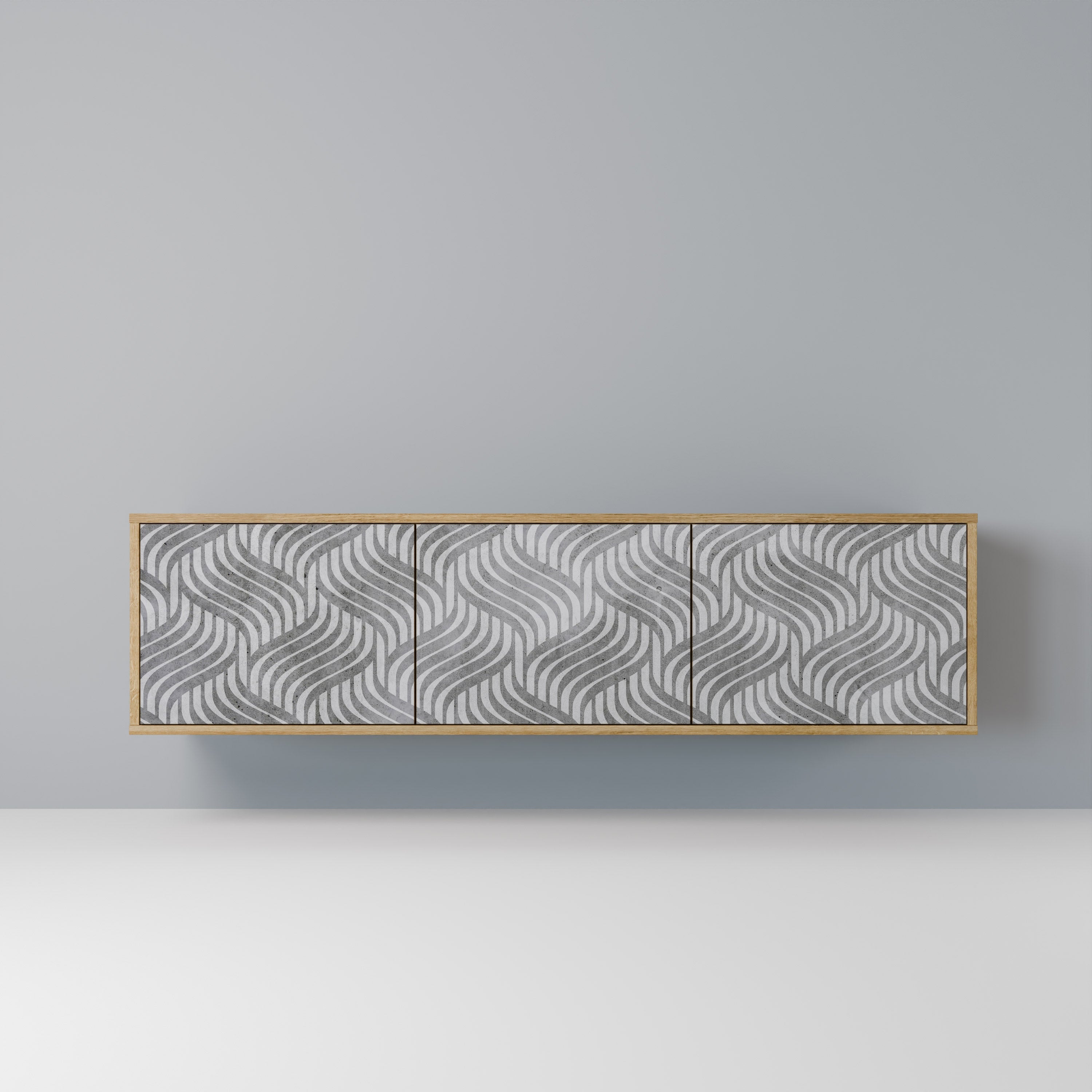 CONCRETE MOVEMENT 3-Door TV Stand in Oak Effect