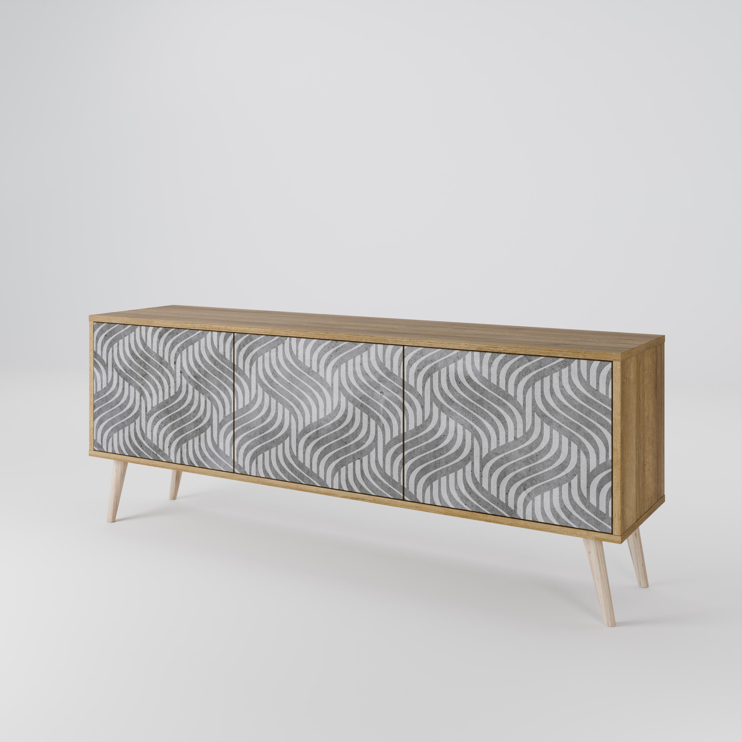 CONCRETE MOVEMENT 3-Door TV Stand in Oak Effect