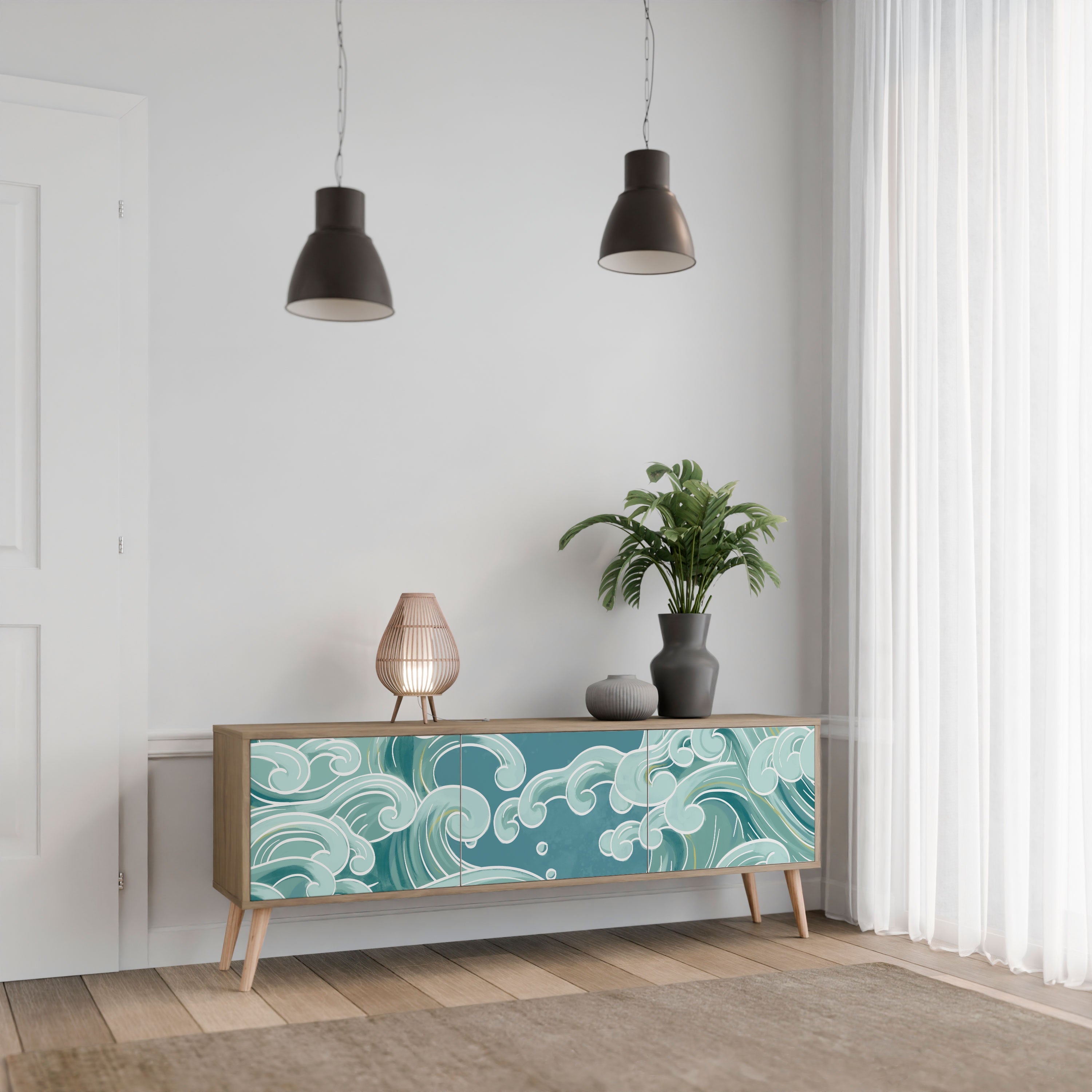 ASIAN SWAY Móvel de TV com 3 Portas em Efeito Carvalho