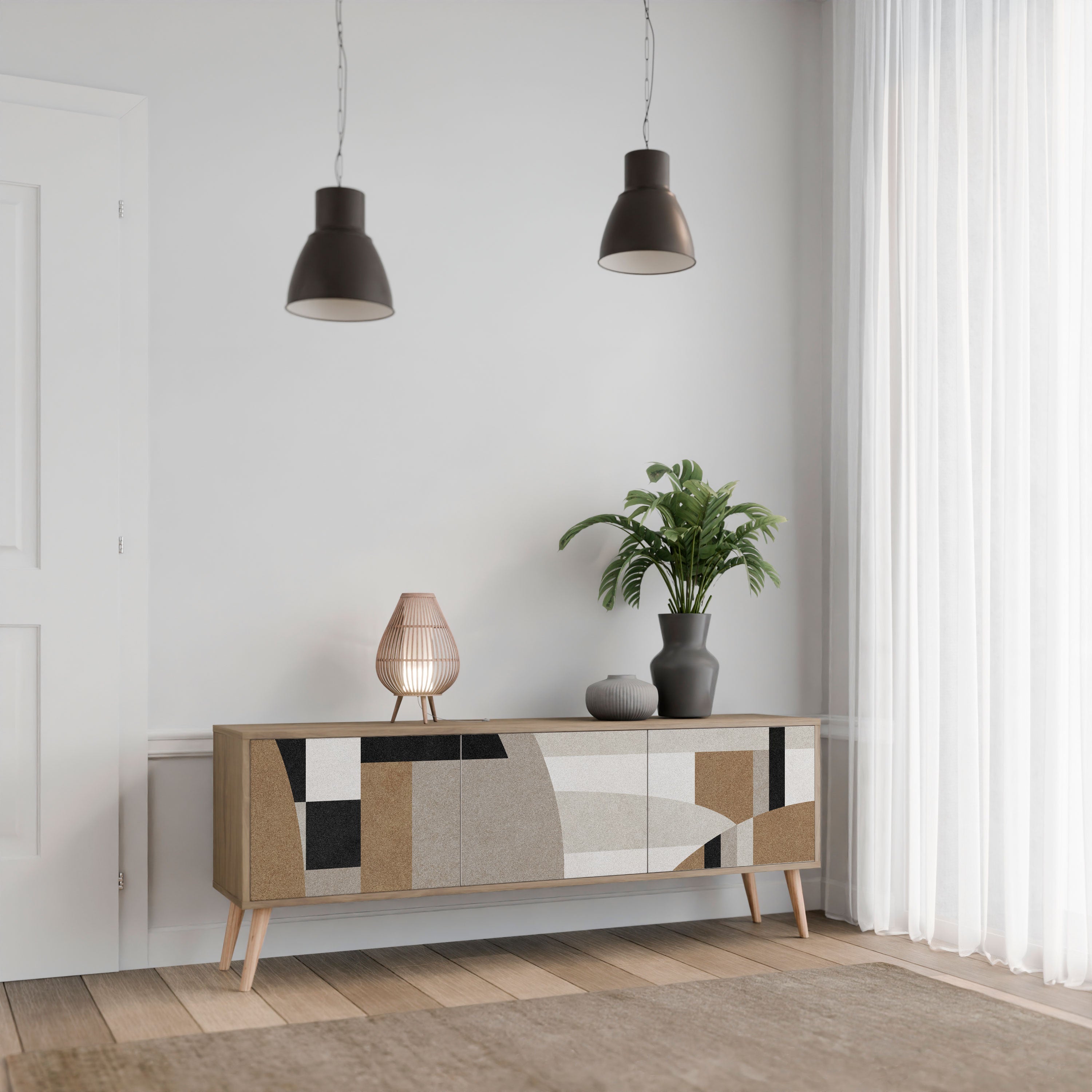 DELICATE MEMENTO Móvel de TV com 3 Portas em Efeito Carvalho