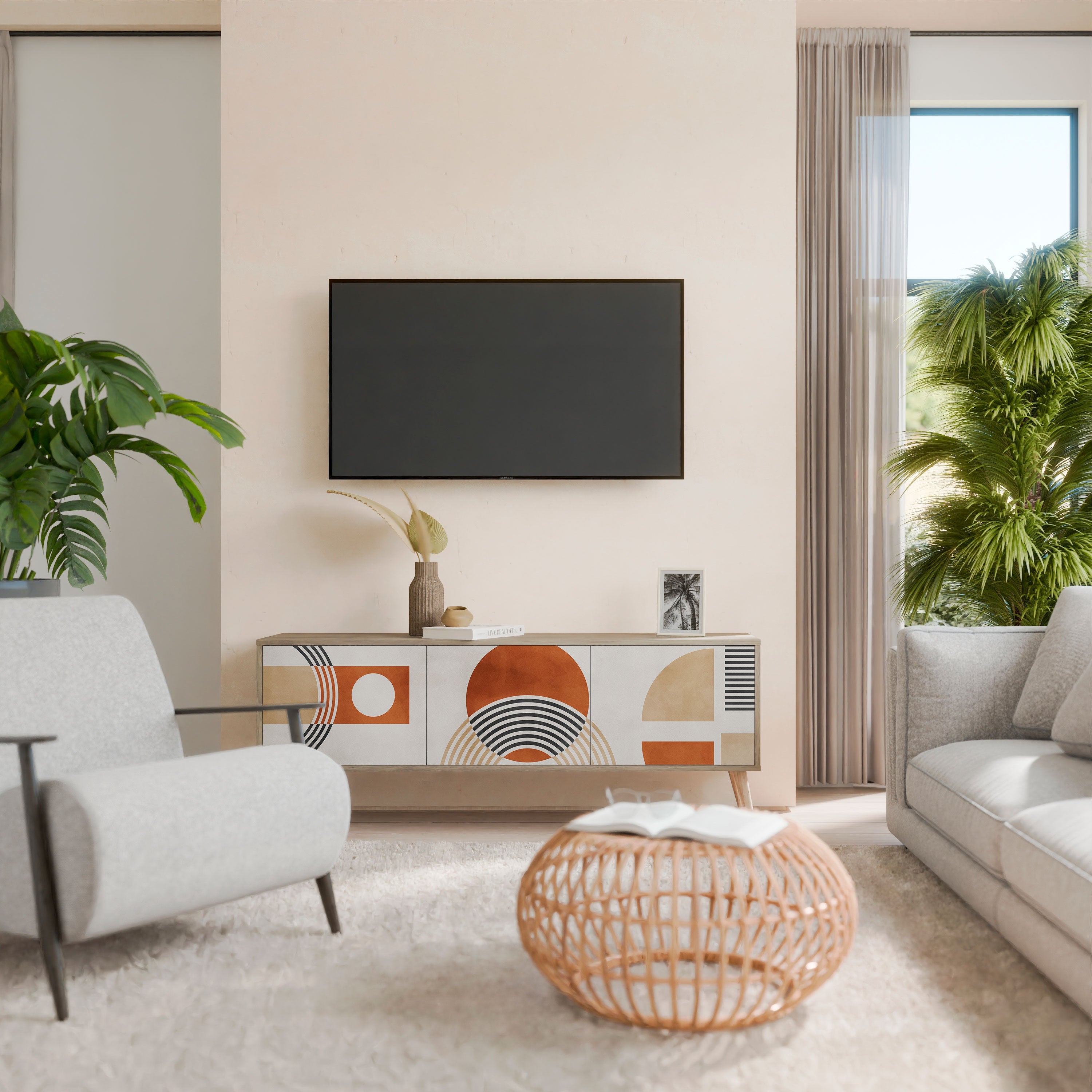 SPACE AROUND Móvel de TV com 3 Portas em Efeito Carvalho