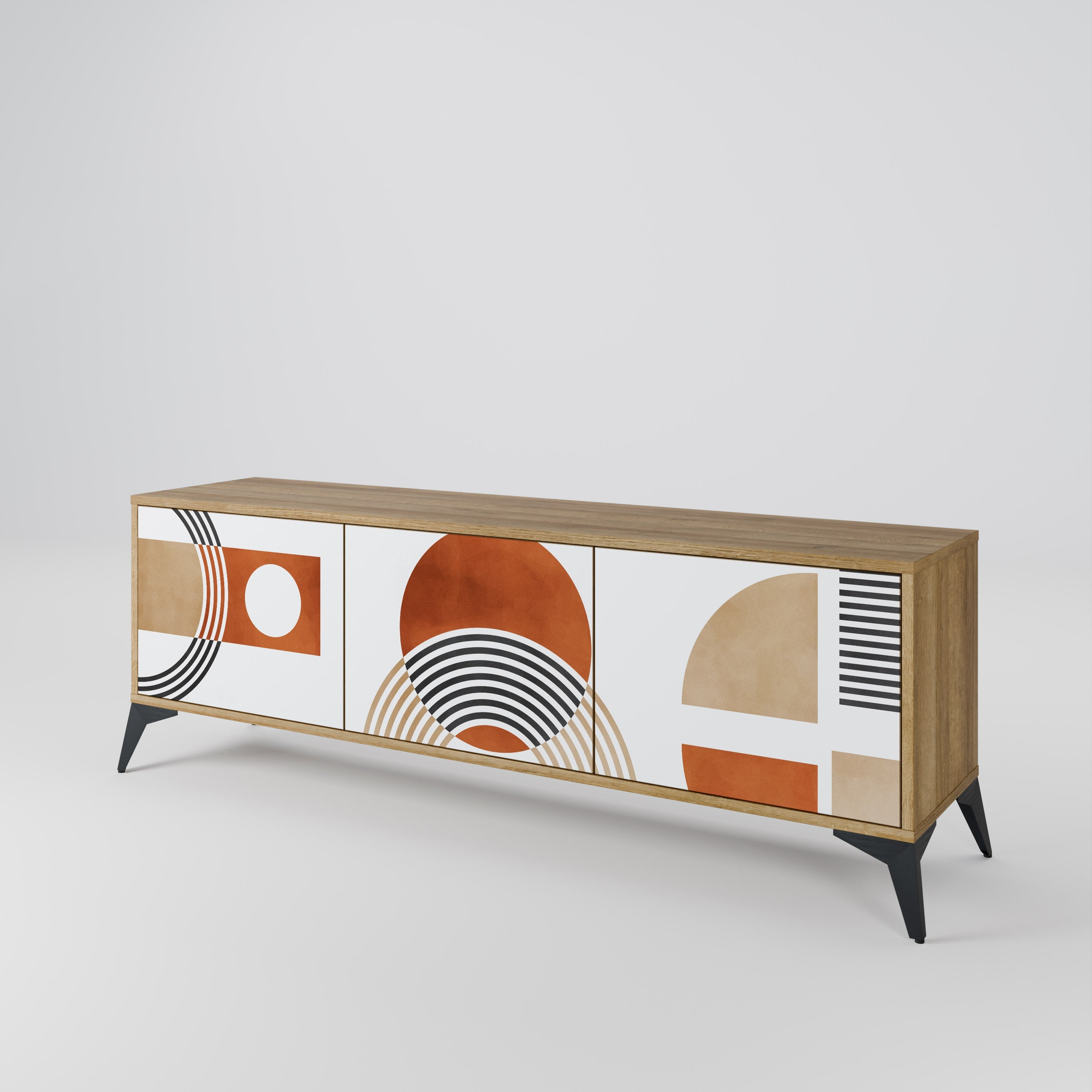 CIRCLE RHYTM Móvel de TV com 3 Portas em Efeito Carvalho