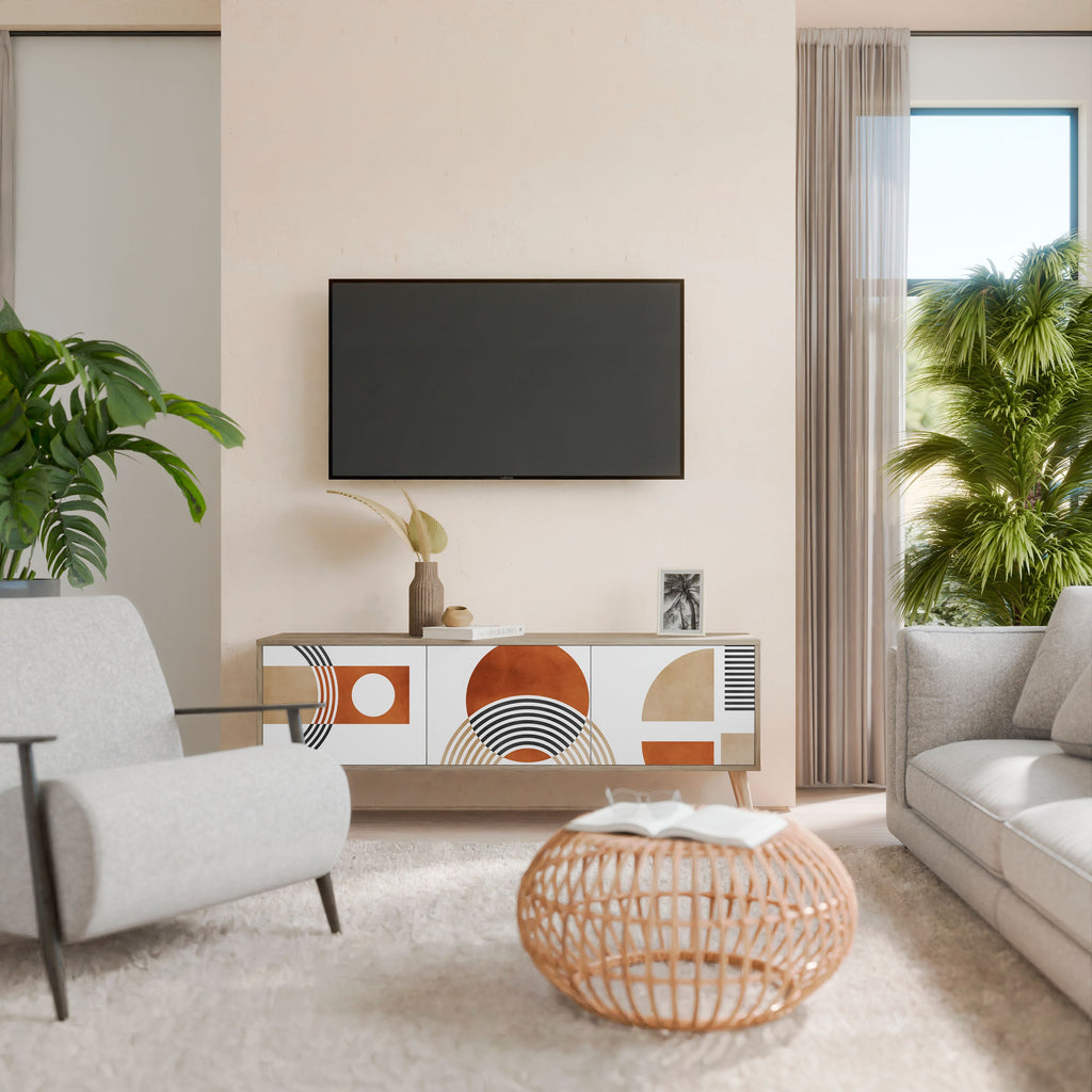 CIRCLE RHYTM Móvel de TV com 3 Portas em Efeito Carvalho