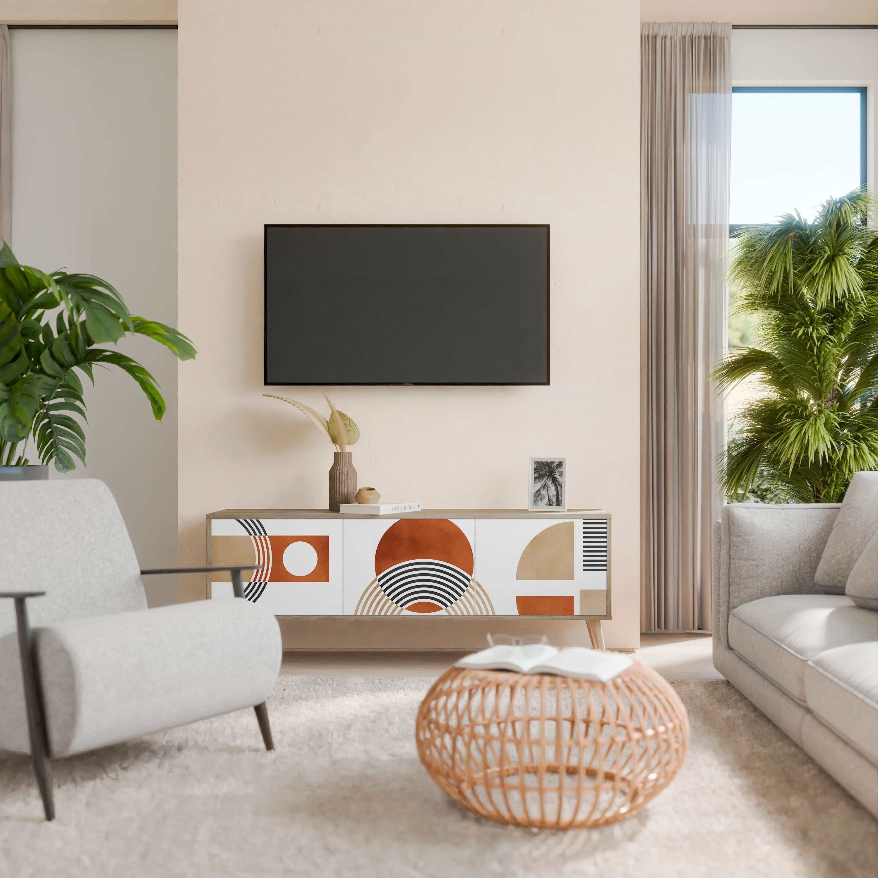 CIRCLE RHYTM Móvel de TV com 3 Portas em Efeito Carvalho