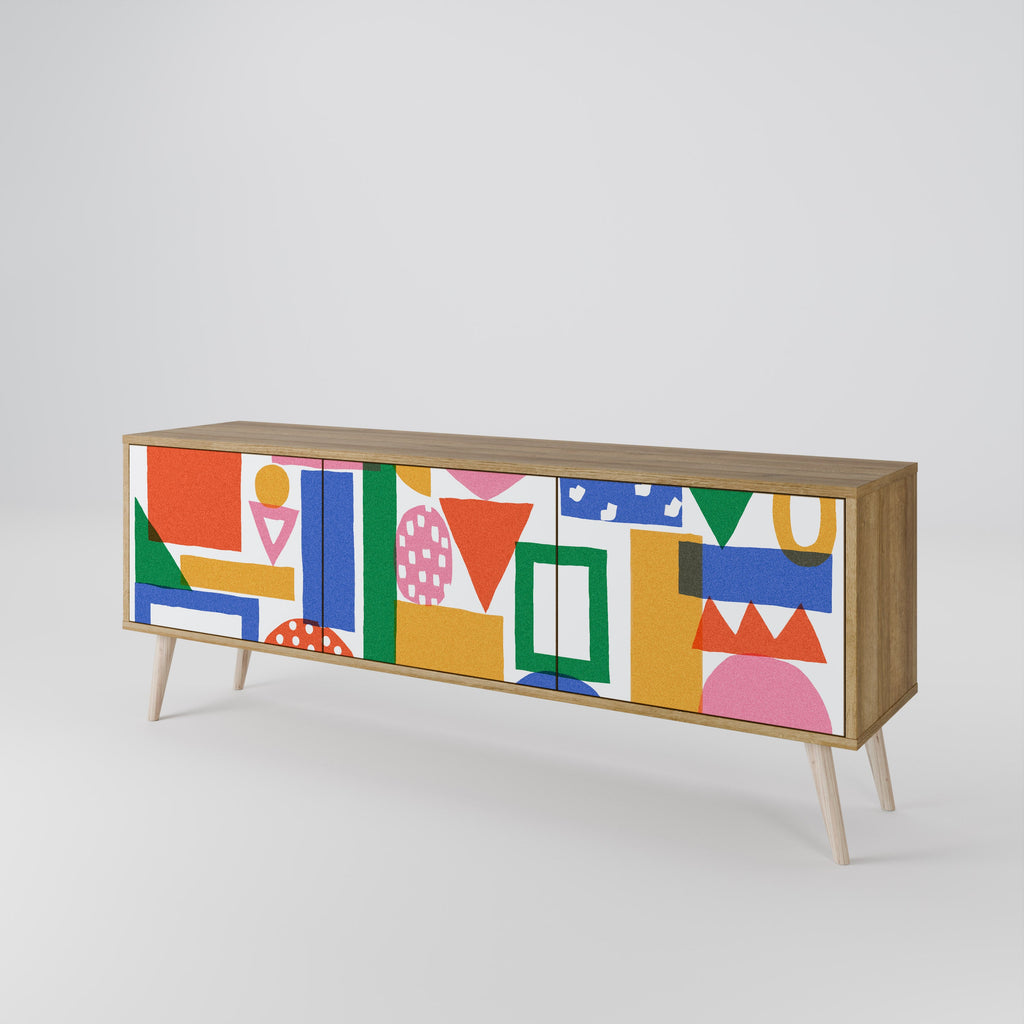 GEOMETRIC GLIMMER Móvel de TV com 3 Portas em Efeito Carvalho