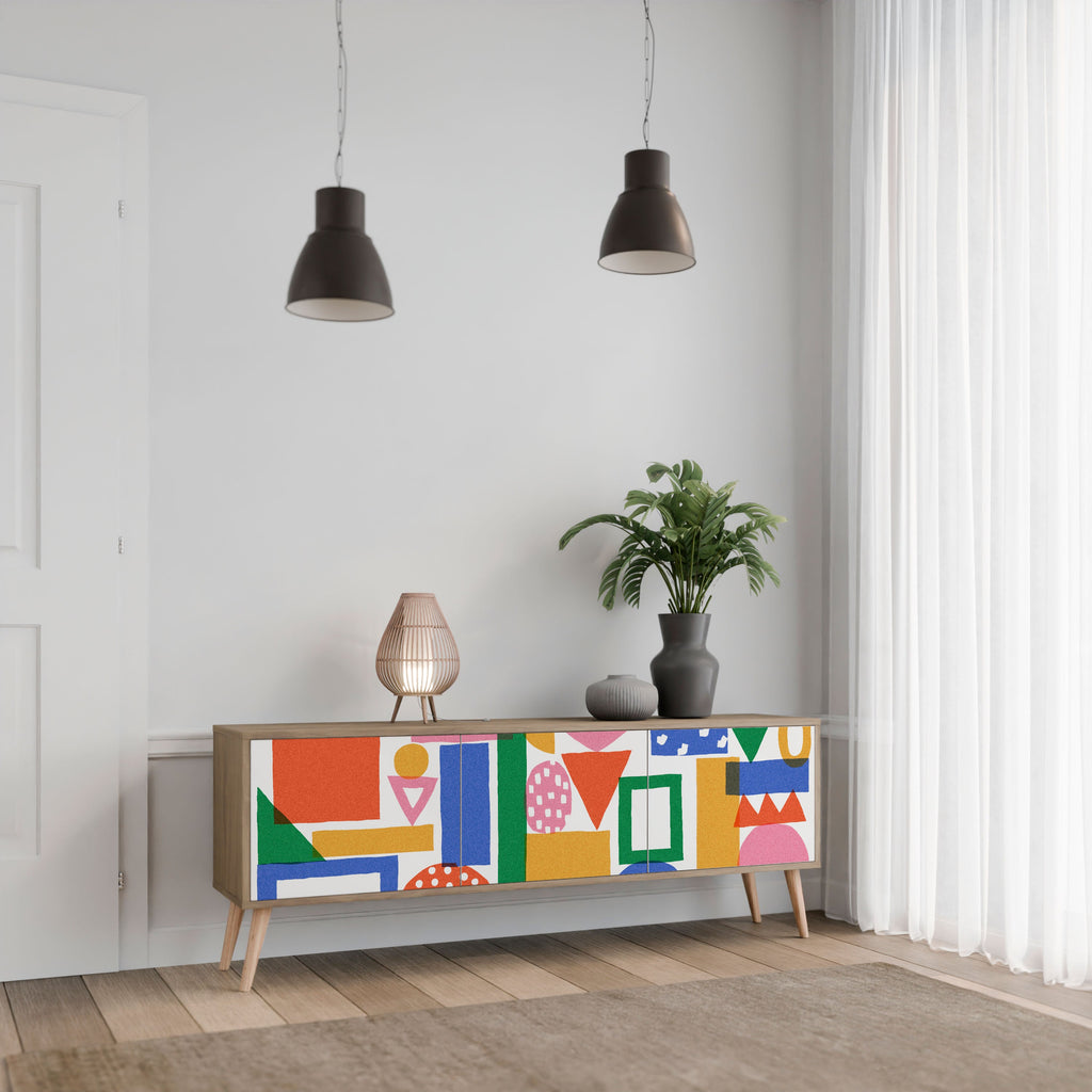 GEOMETRIC GLIMMER Móvel de TV com 3 Portas em Efeito Carvalho