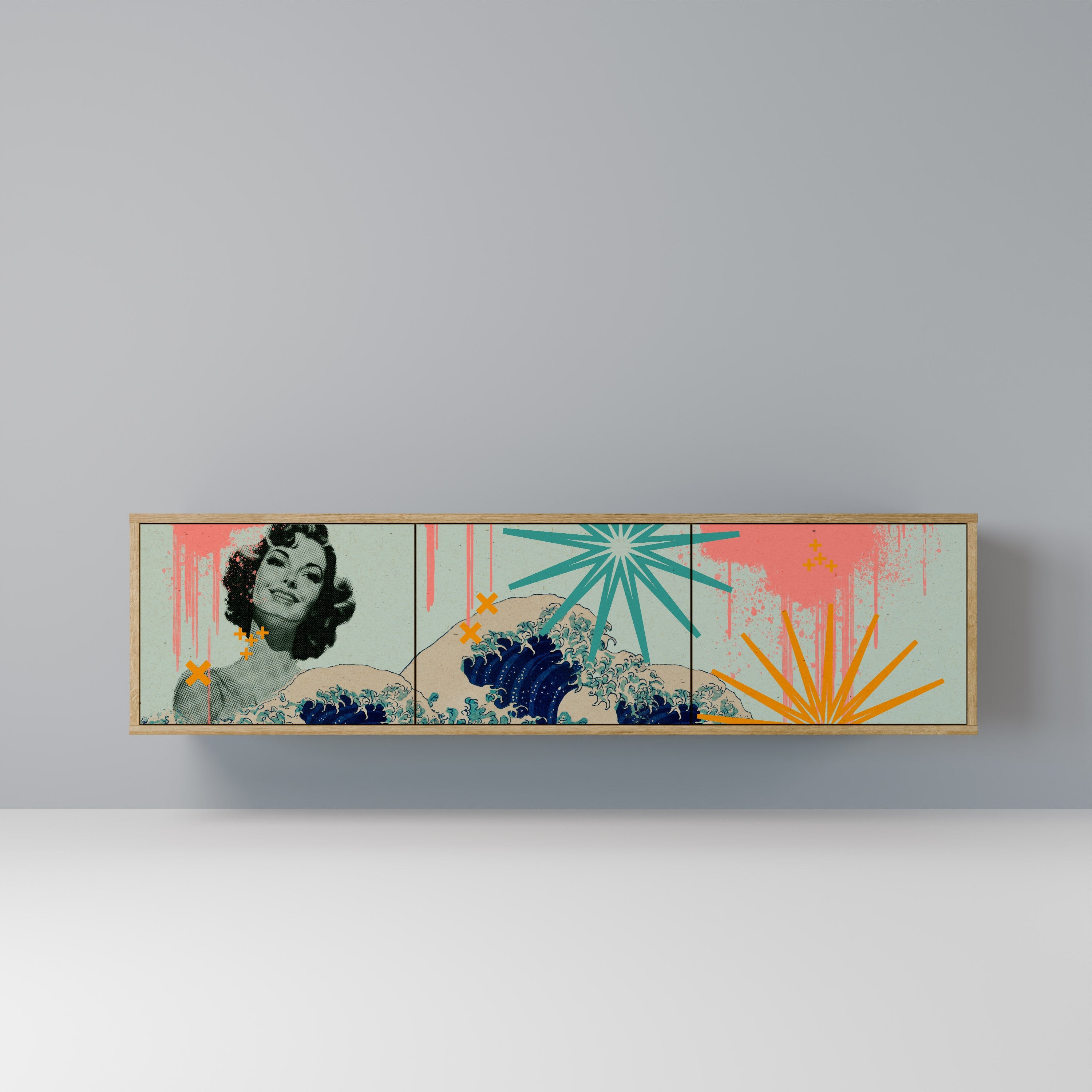 KANAGAWA BEAUTY Móvel de TV com 3 Portas em Efeito Carvalho