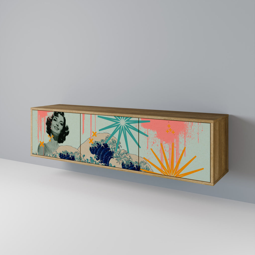 KANAGAWA BEAUTY Móvel de TV com 3 Portas em Efeito Carvalho